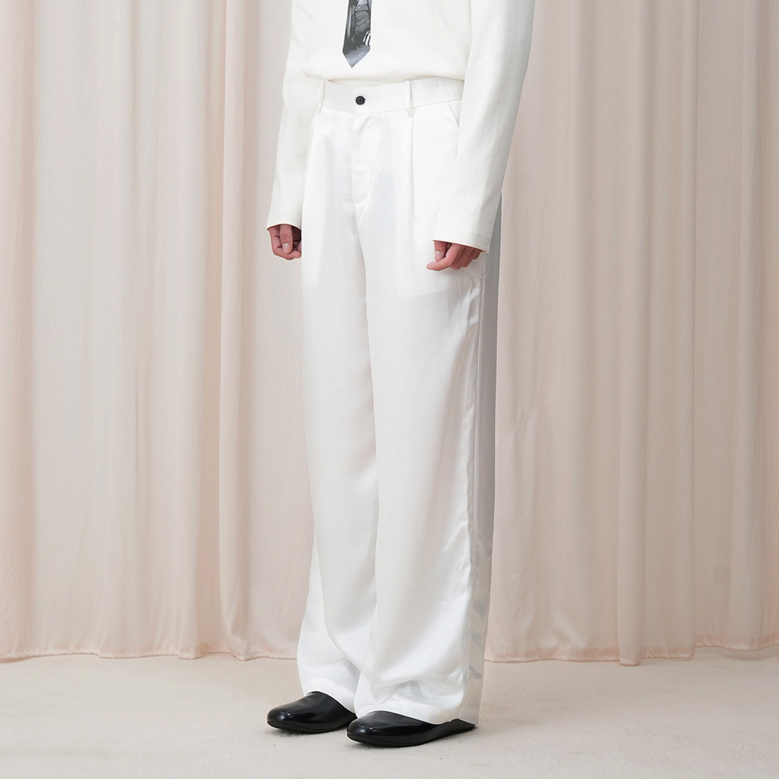 OUYANG WENJUN Minimal Satin Wide-Leg Pants