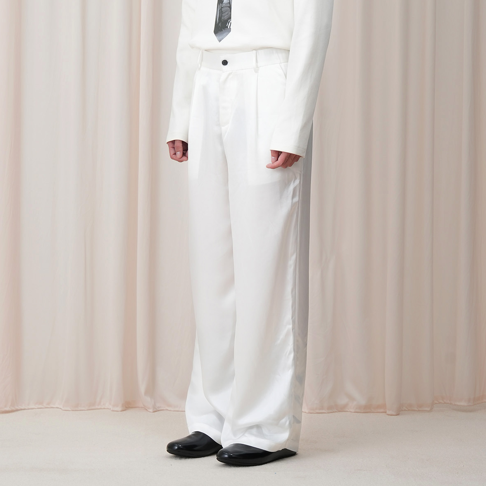 OUYANG WENJUN Minimal Satin Wide-Leg Pants