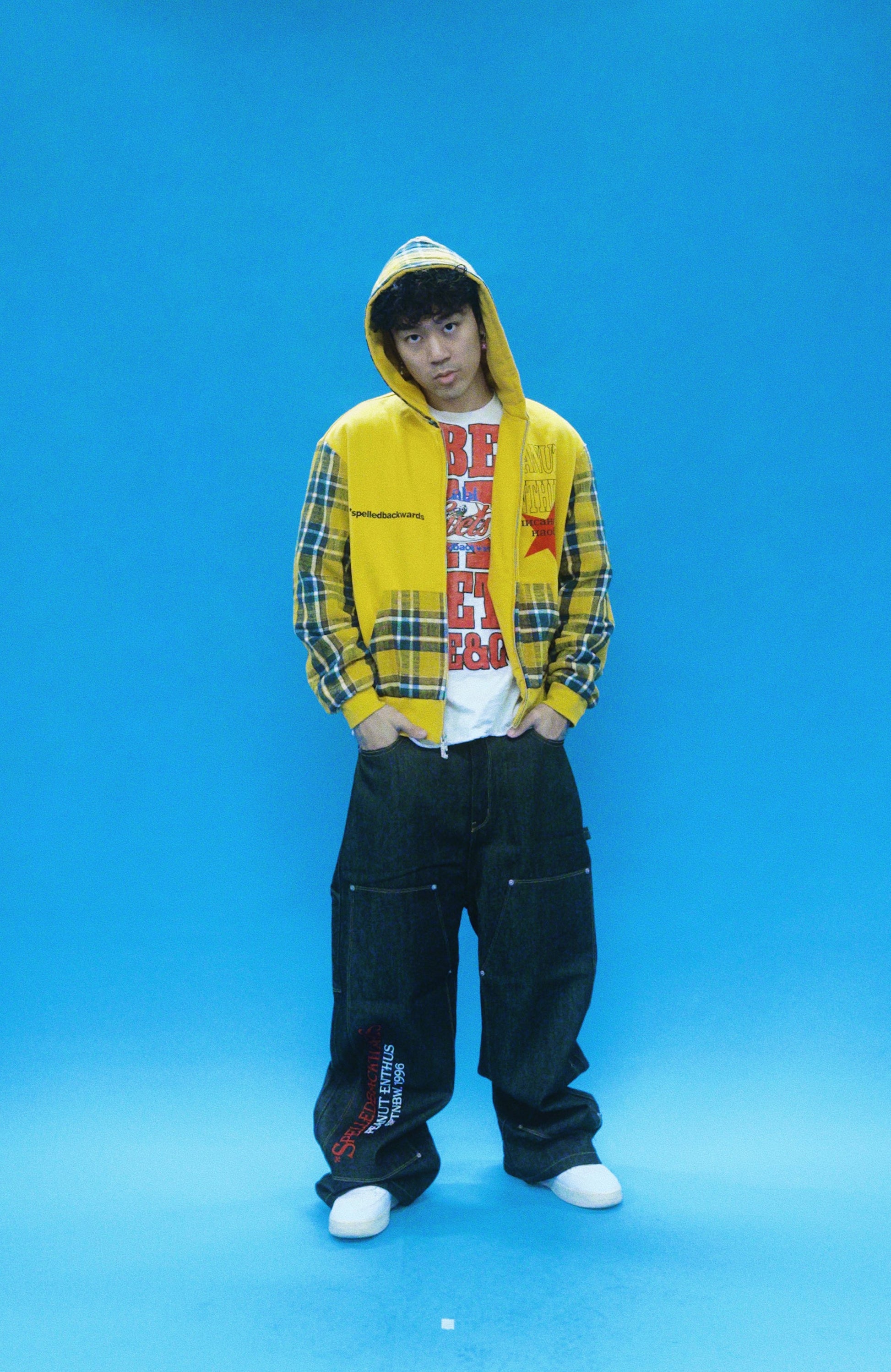 EVETS Plaid Panel Zip-Up Street Hoodie-Jacket-S-Free Shipping Leatheretro