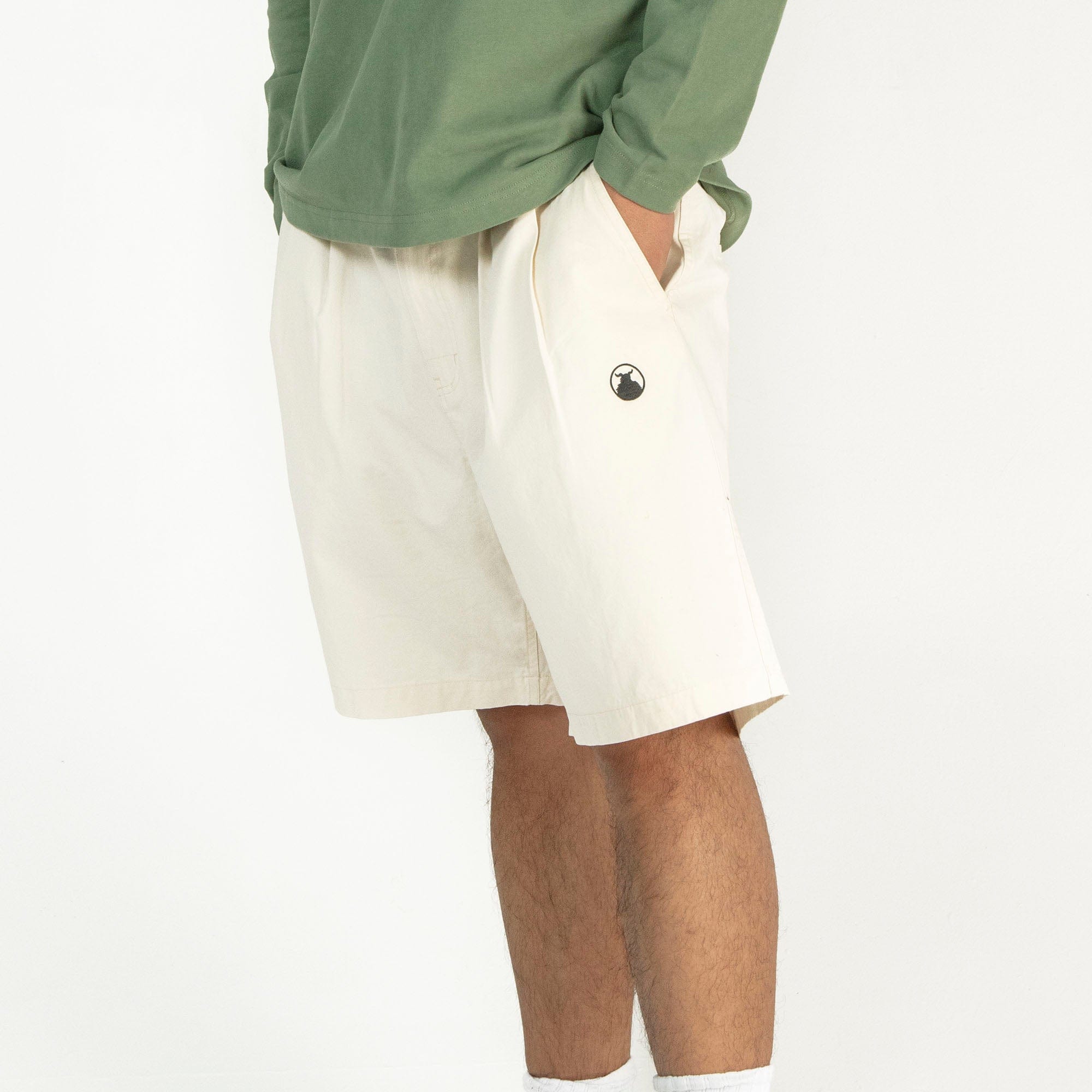 NERHI Essential LOGO Pleated Shorts-Shorts-S-White-Free Shipping Leatheretro