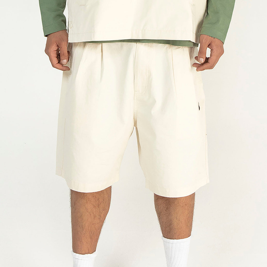 NERHI Essential LOGO Pleated Shorts-Shorts-S-White-Free Shipping Leatheretro