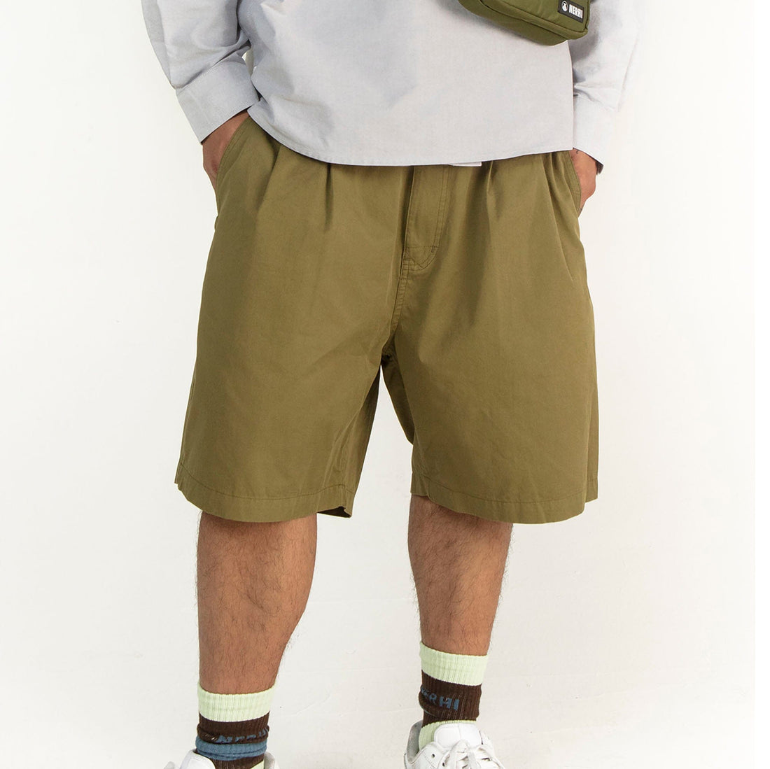 NERHI Essential LOGO Pleated Shorts-Shorts-S-White-Free Shipping Leatheretro