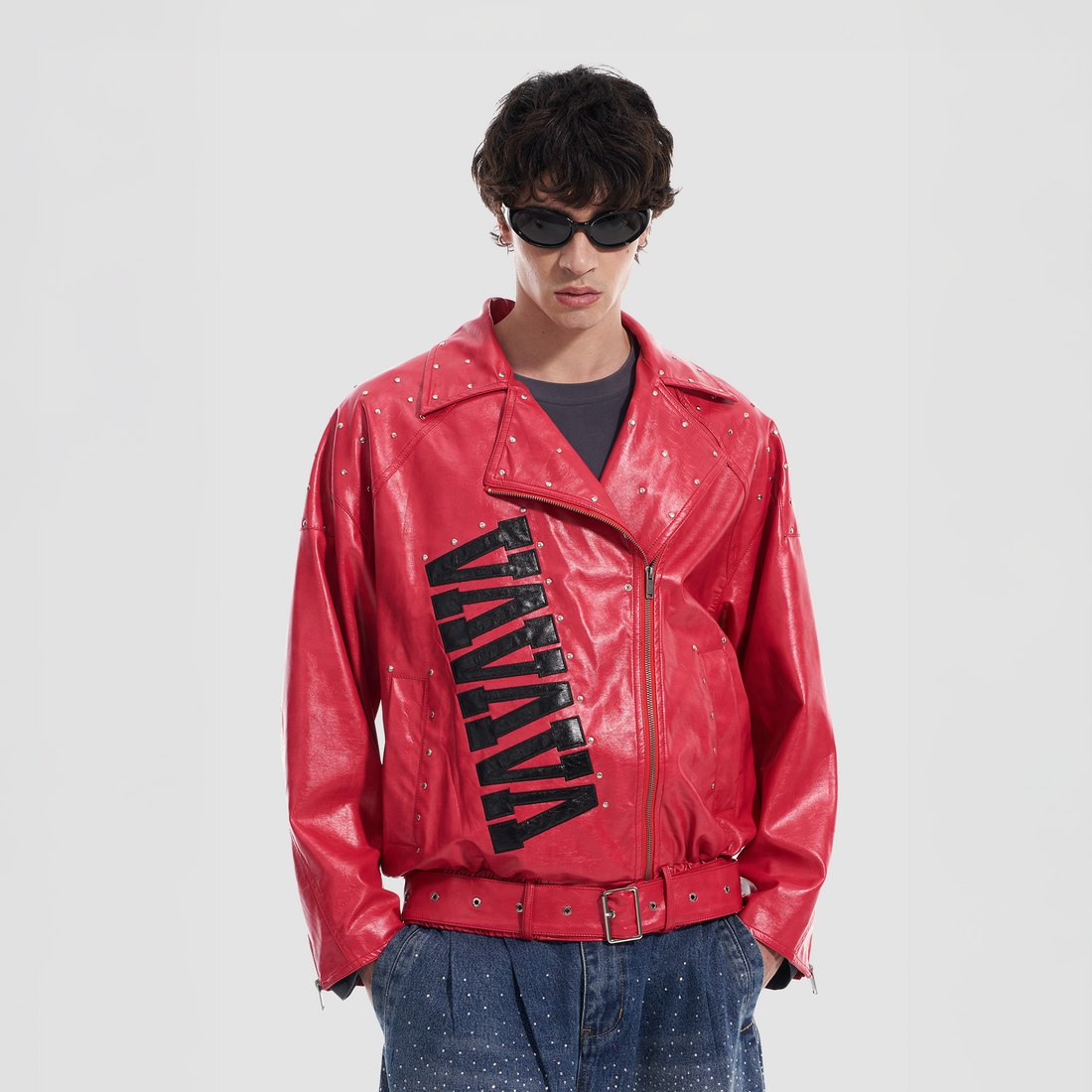 VANN VALRENCE Studded LOGO Faux Leather Biker Jacket-Jacket-S-Free Shipping Leatheretro