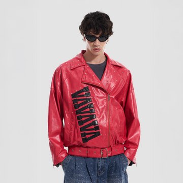 VANN VALRENCE Studded LOGO Faux Leather Biker Jacket-Jacket-S-Free Shipping Leatheretro