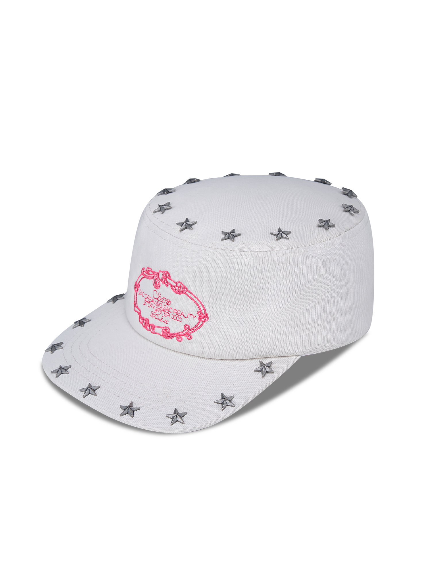 SANB Star-Studded Embroidered Pillbox Cap-Hat, Cap, Beanie-One Size-Pink-Free Shipping Leatheretro