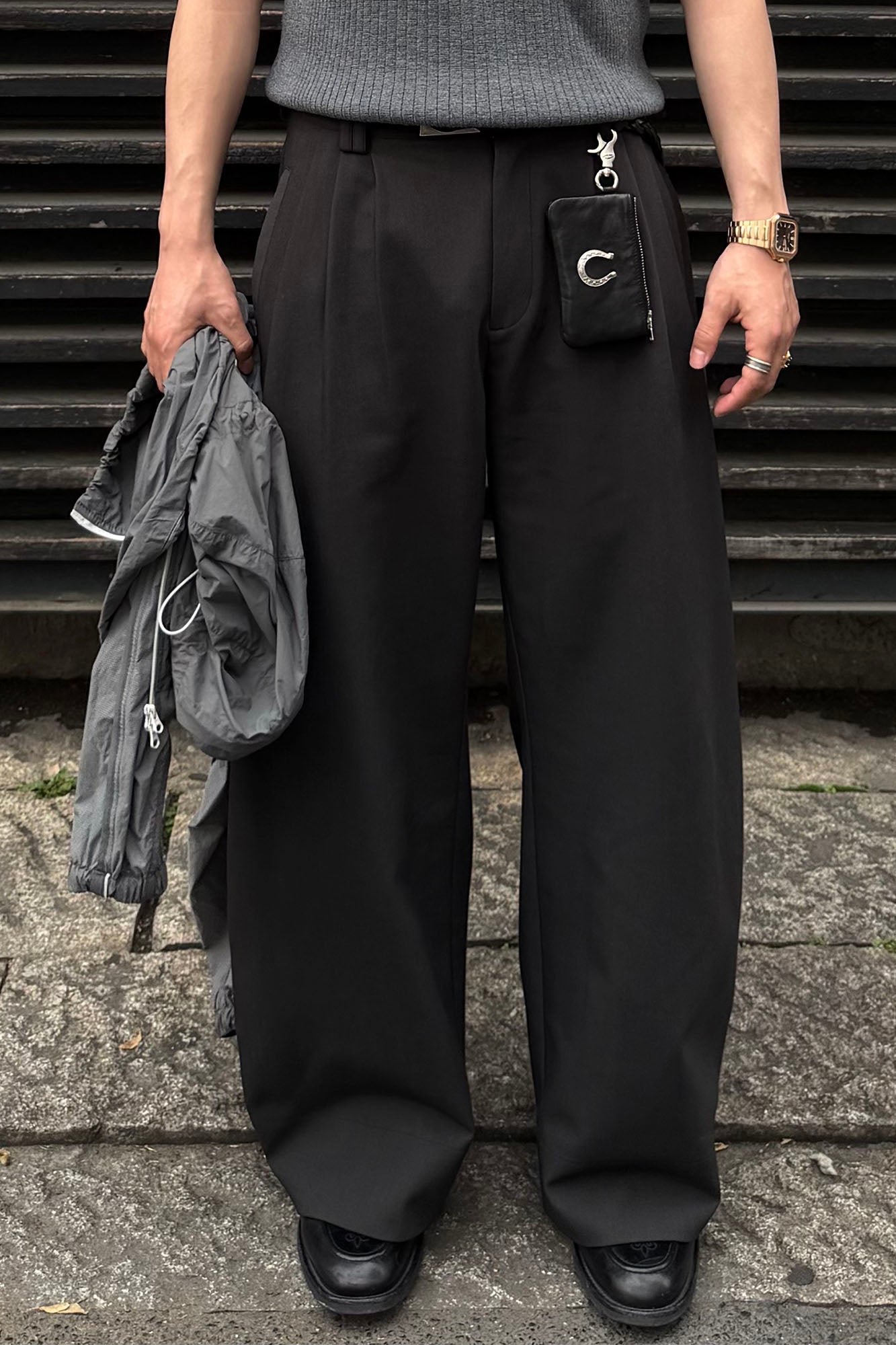 CATSSTAC Wool-Blend Multi-Pleats Oversized Trousers-Pants-M-Black-Free Shipping Leatheretro