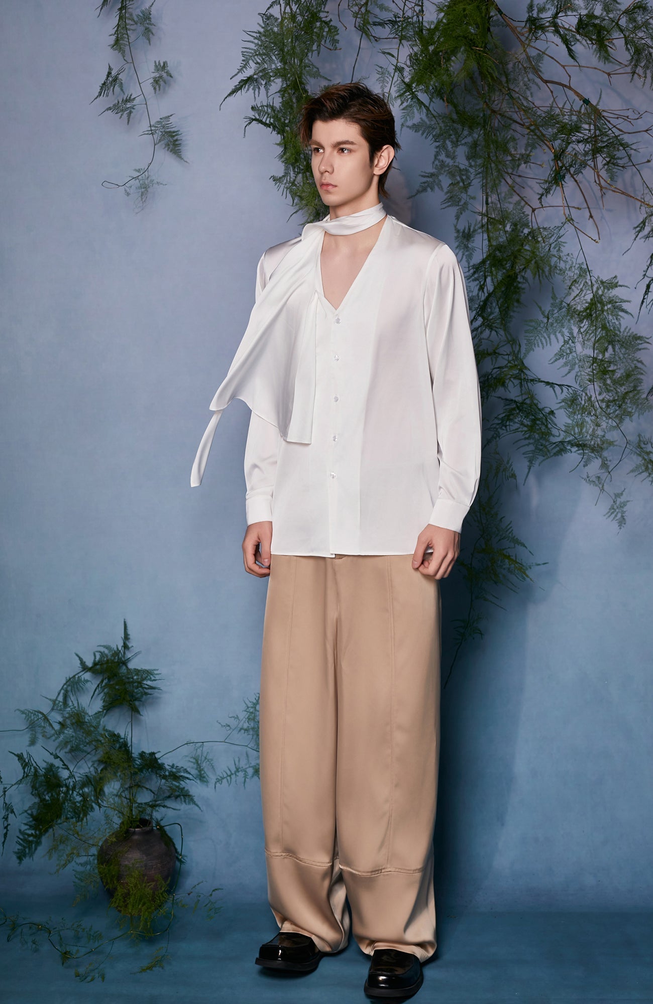 JIECHI Draped Satin Scarf-Collar Shirt-Shirt-M (Preorder)-Free Shipping Leatheretro