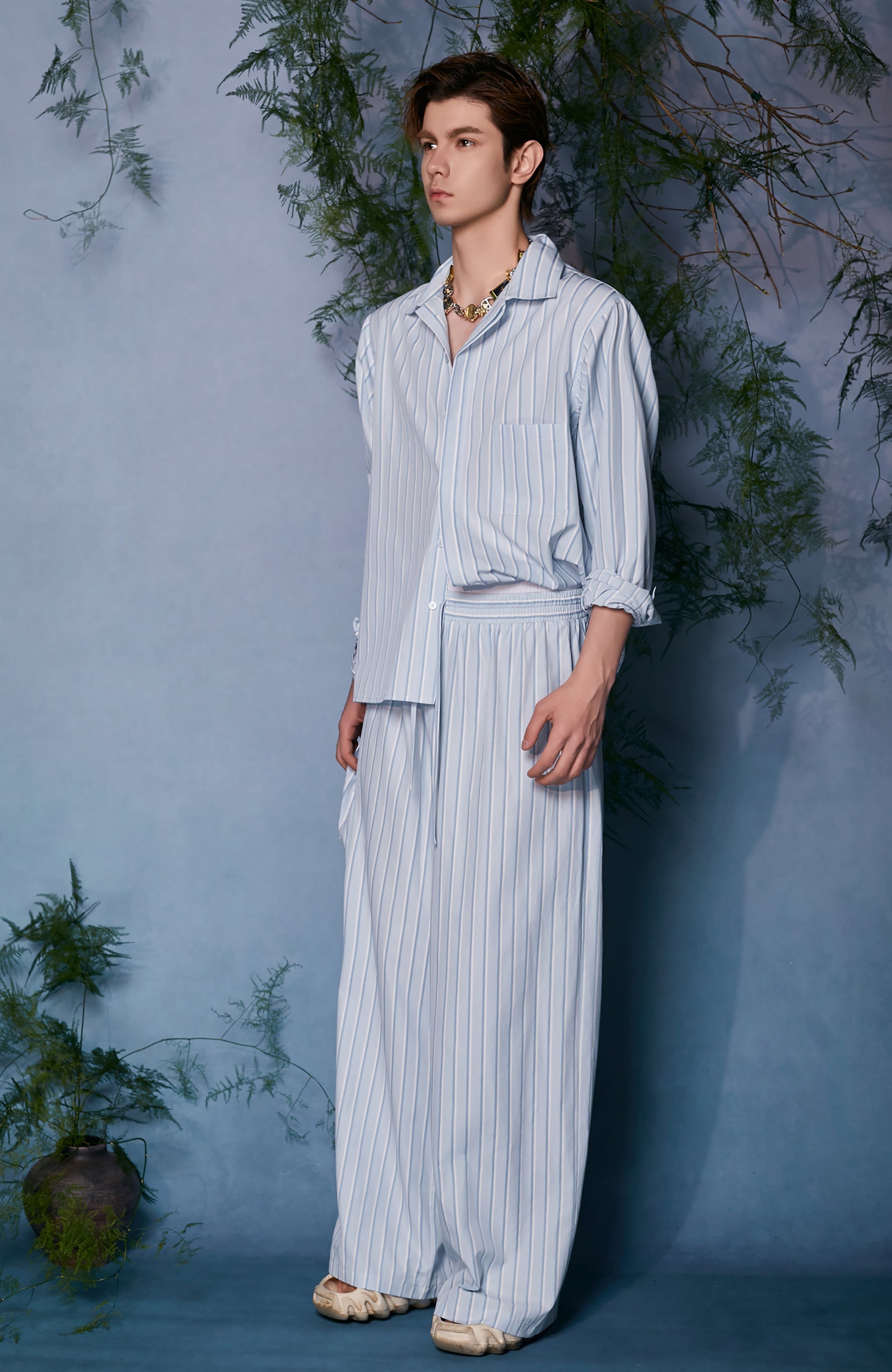 JIECHI Striped Wide-Leg Trousers-Pants-M (Preorder)-Free Shipping Leatheretro