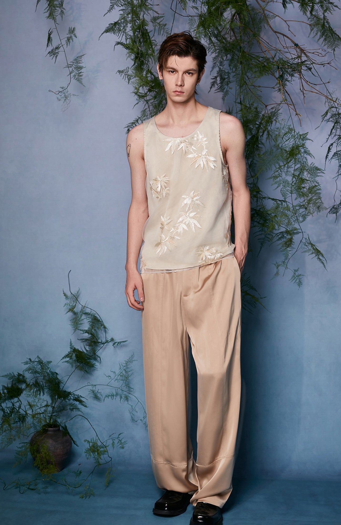 JIECHI Bamboo Embroidered Tank Top-Tank Top-M (Preorder)-Free Shipping Leatheretro