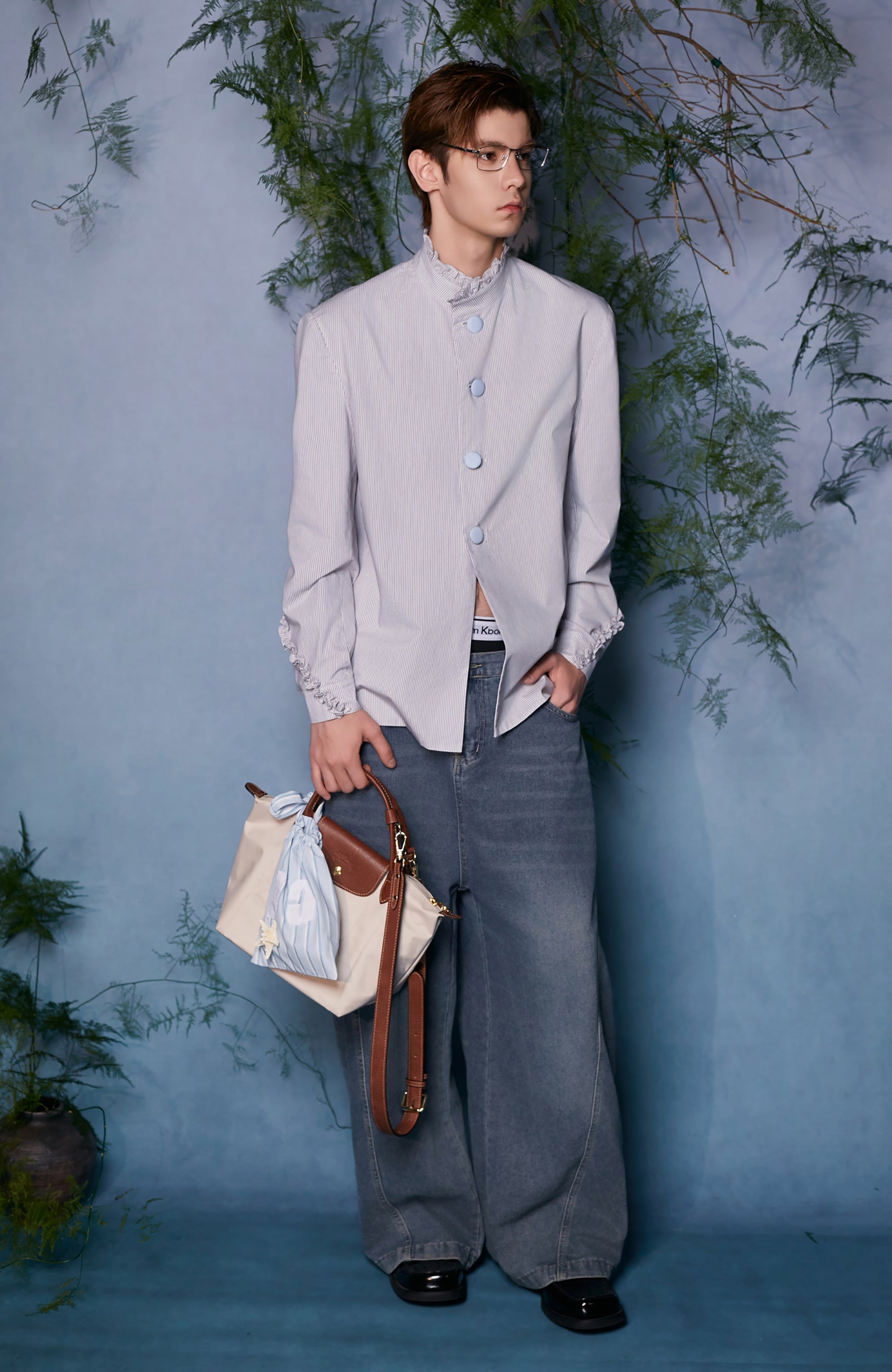 JIECHI Ruffle Cuff Button-Up Striped Shirt-Shirt-M (Preorder)-Free Shipping Leatheretro