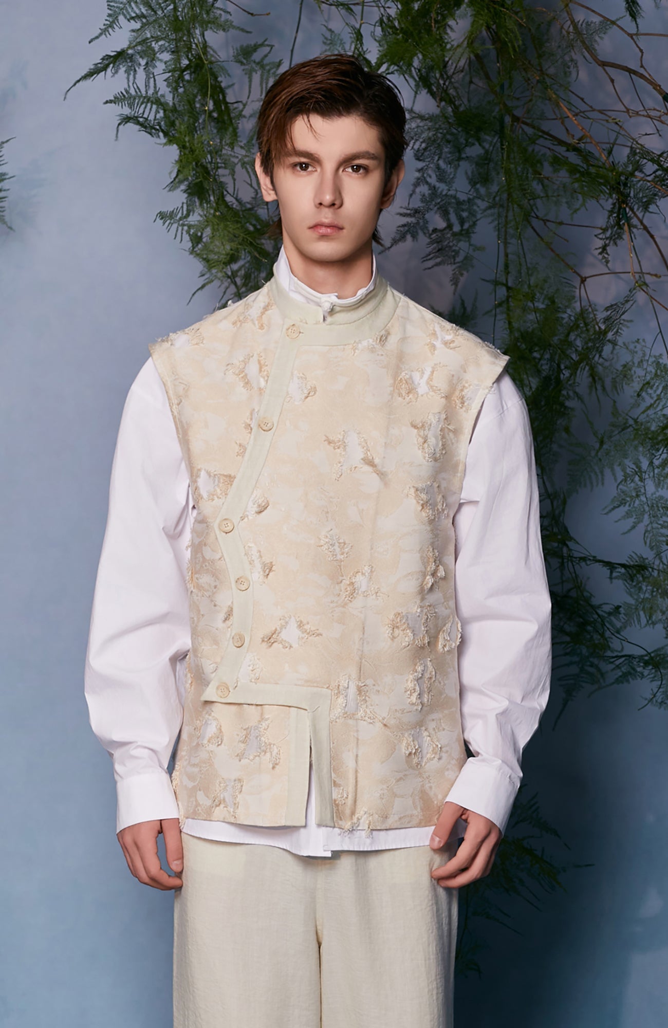 JIECHI Mandarin Collar Floral Buttoned Vest-Vest-M (Preorder)-Free Shipping Leatheretro