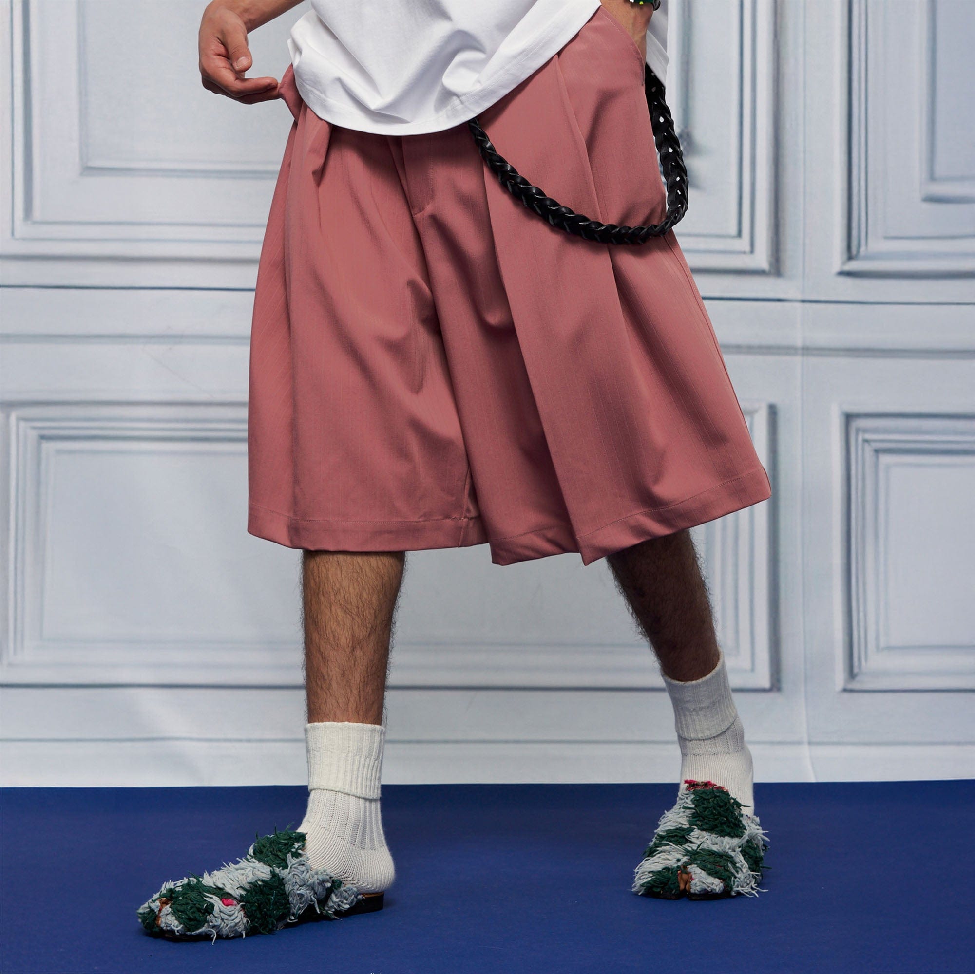 UNLIMITED MOTE Pleated Wide-Leg Drawstring Shorts Rose Pink-Shorts-S-Free Shipping Leatheretro