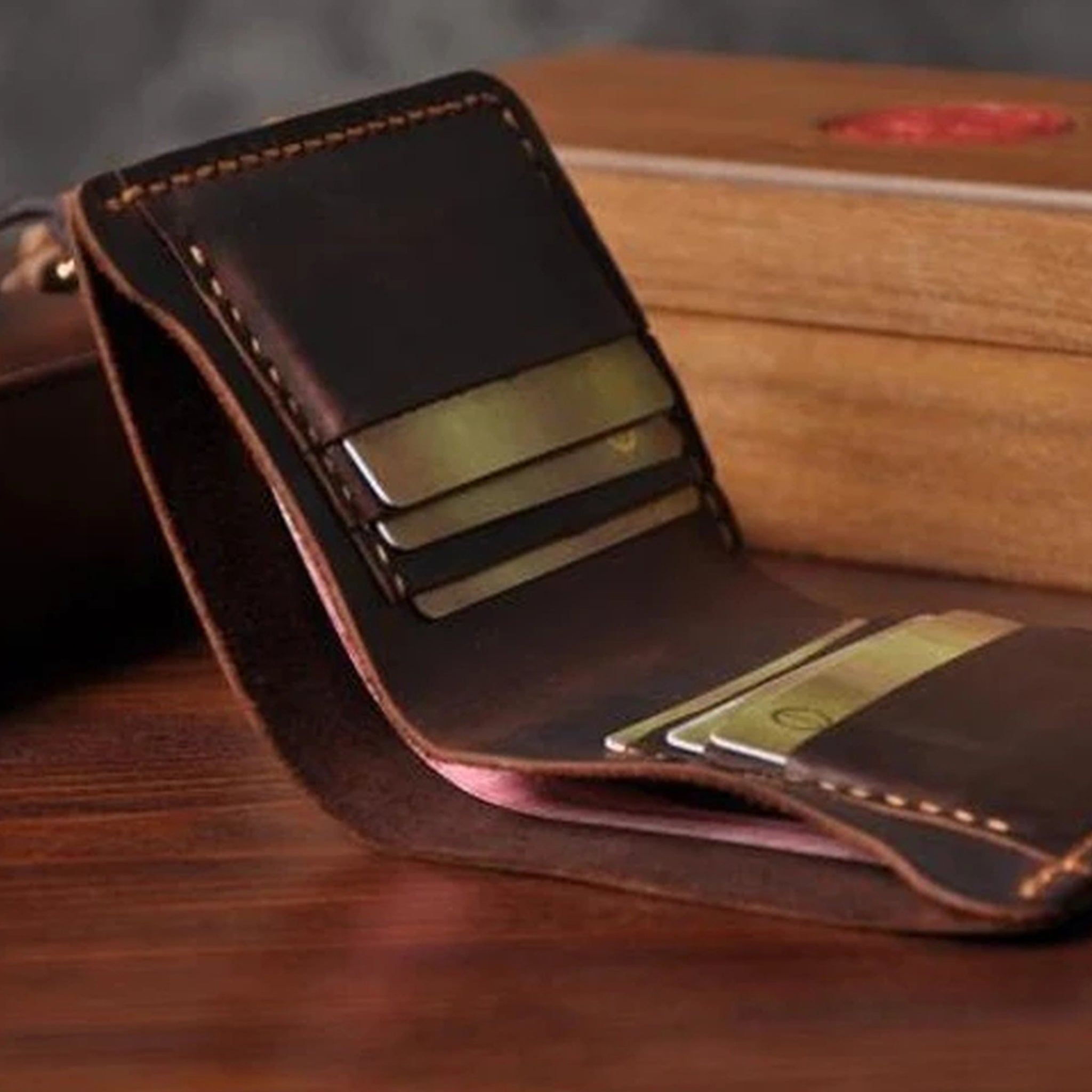 Vintage Crazy Horse Leather Short Wallet - Handmade Money Clip Purse-Wallets & Money Clips-Horizontal Brown-Free Shipping Leatheretro