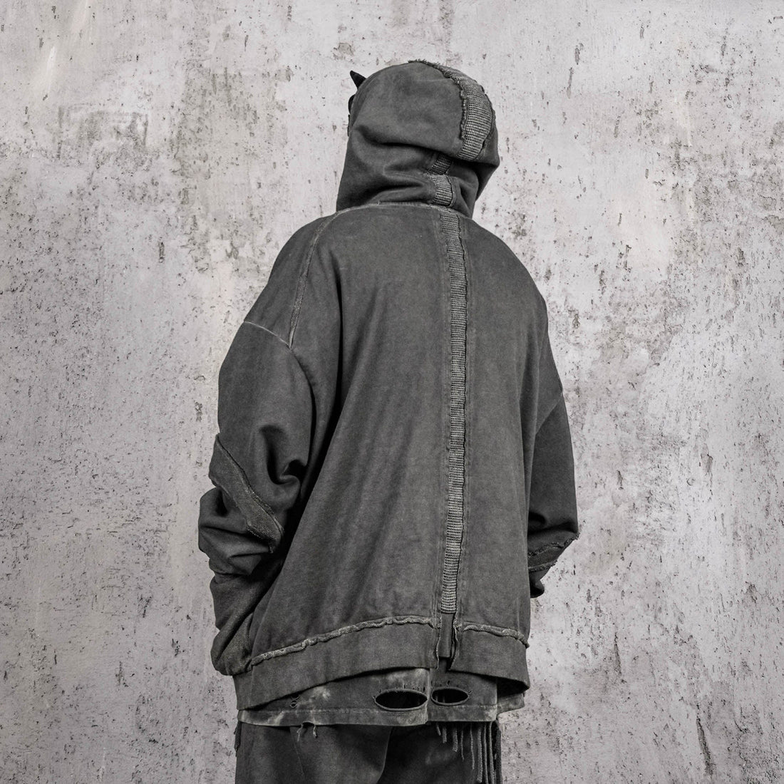 UNDERWATER Distressed Demon Clad Deconstructed Hooded Jacket-Jacket-S-Free Shipping Leatheretro