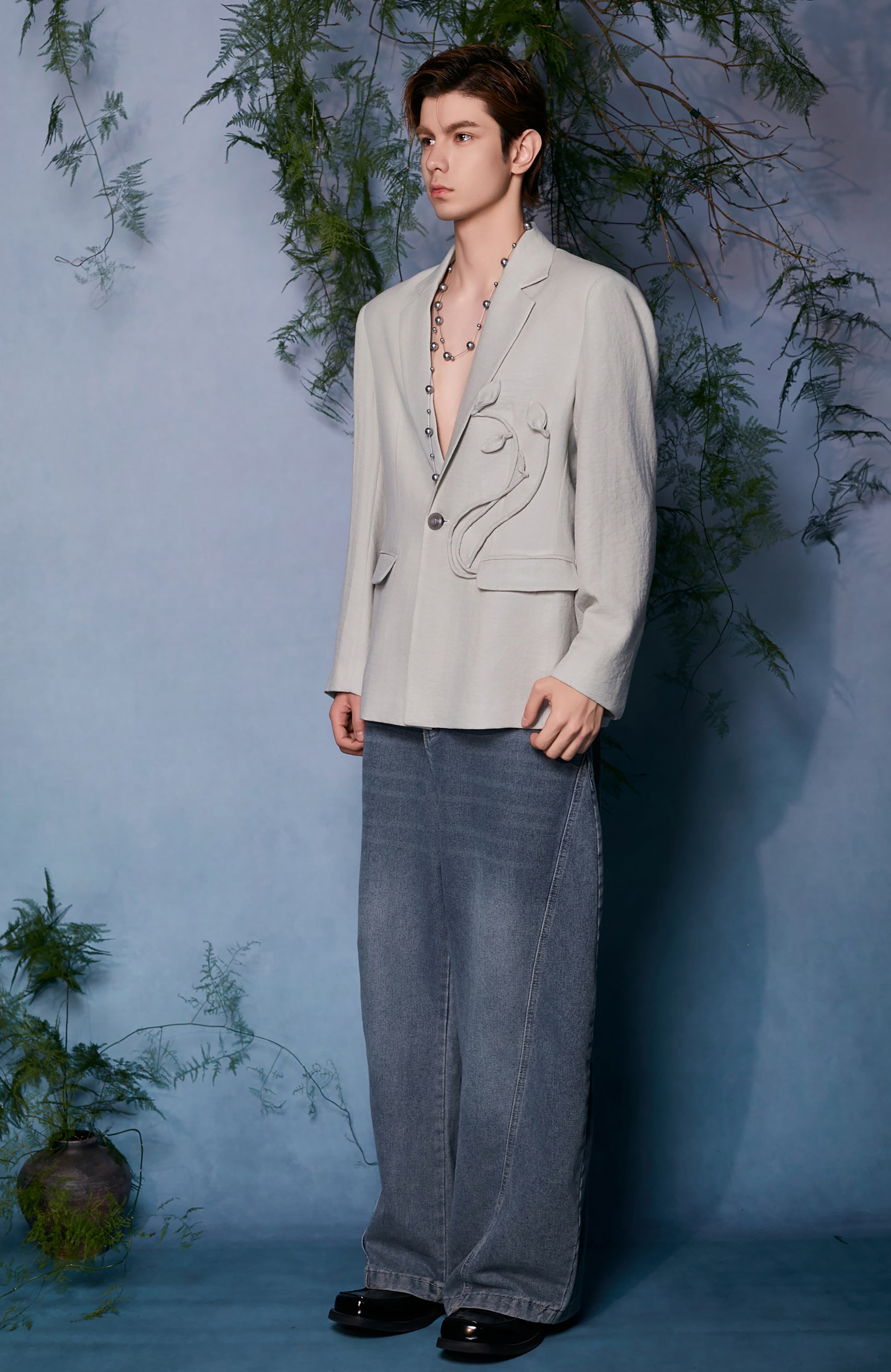 JIECHI Embroidered Floral Linework Blazer-Jacket-M (Preorder)-Free Shipping Leatheretro