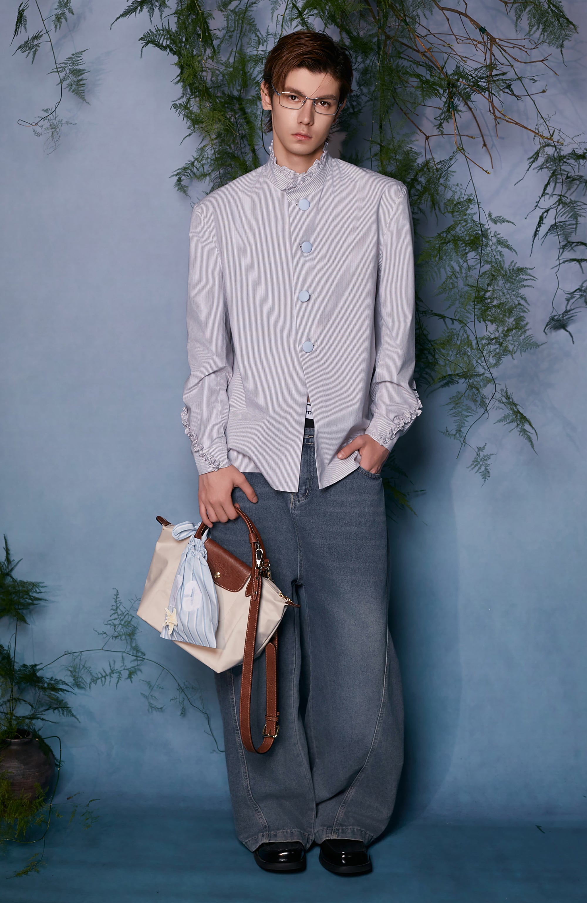 JIECHI Ruffle Cuff Button-Up Striped Shirt-Shirt-M (Preorder)-Free Shipping Leatheretro