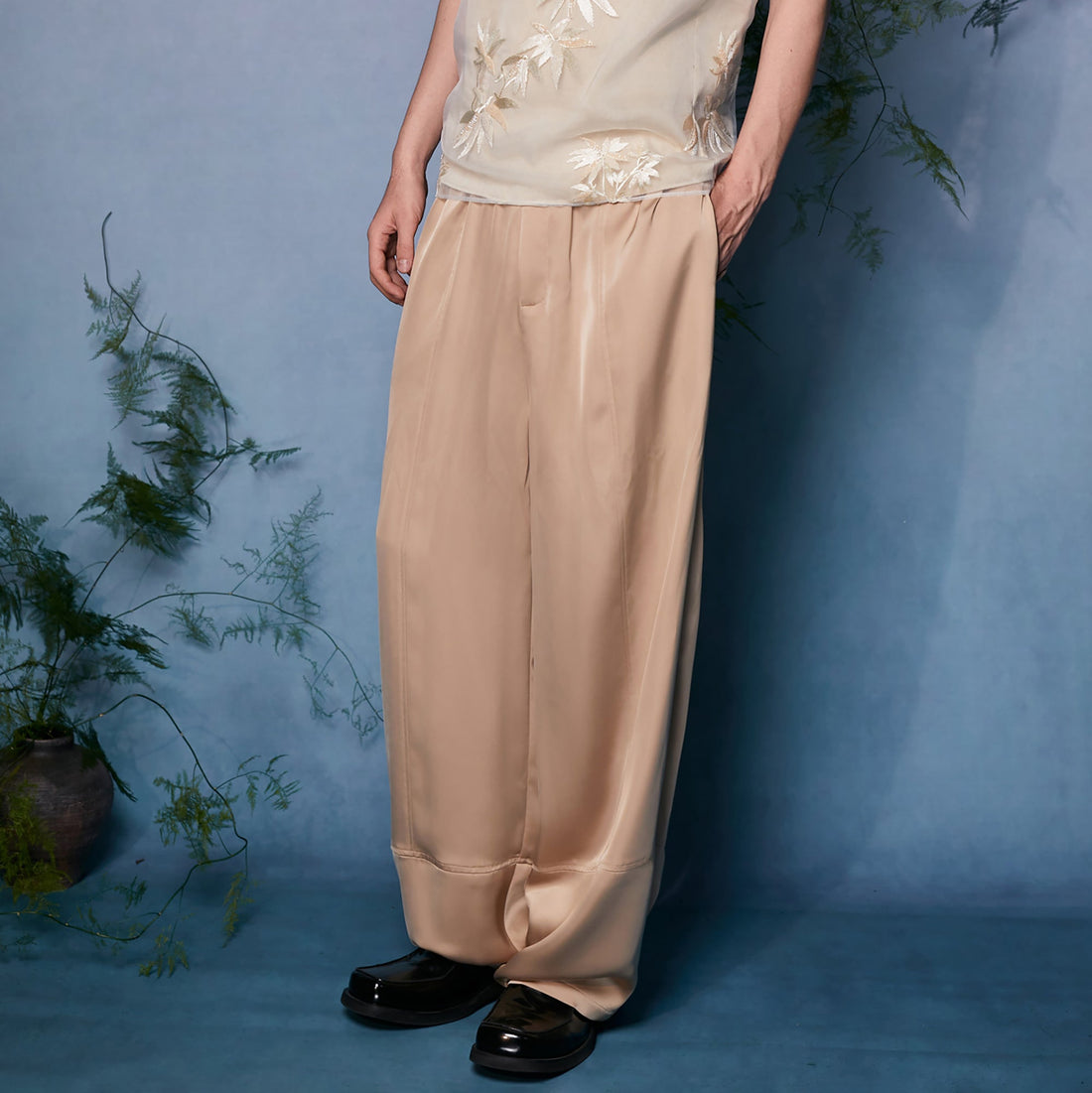 JIECHI Draped Satin Wide-Leg Trousers-Pants-M (Preorder)-Free Shipping Leatheretro