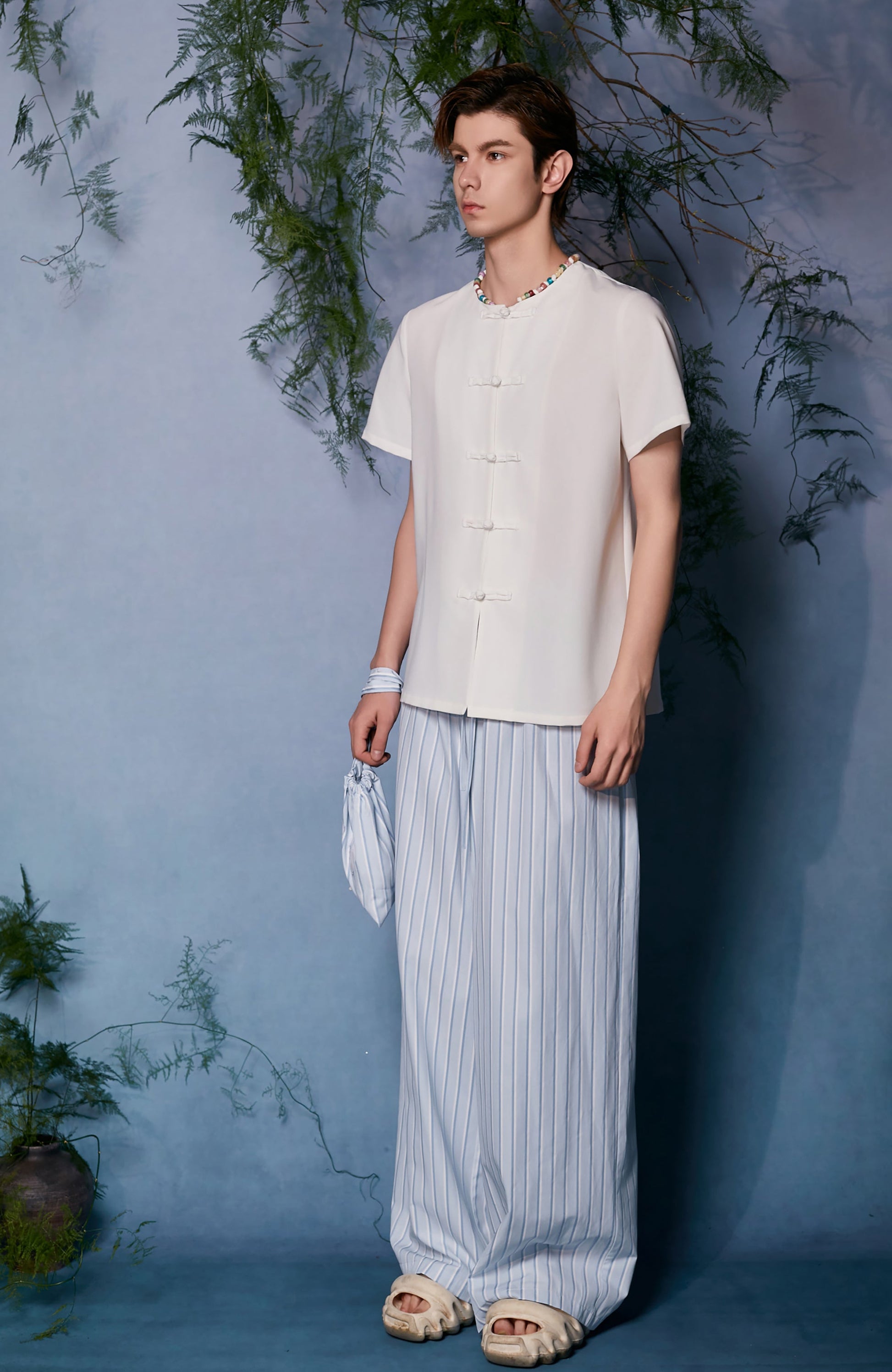 JIECHI Minimal Frog Button Beaded Half Shirt-Half shirt-M (Preorder)-Free Shipping Leatheretro