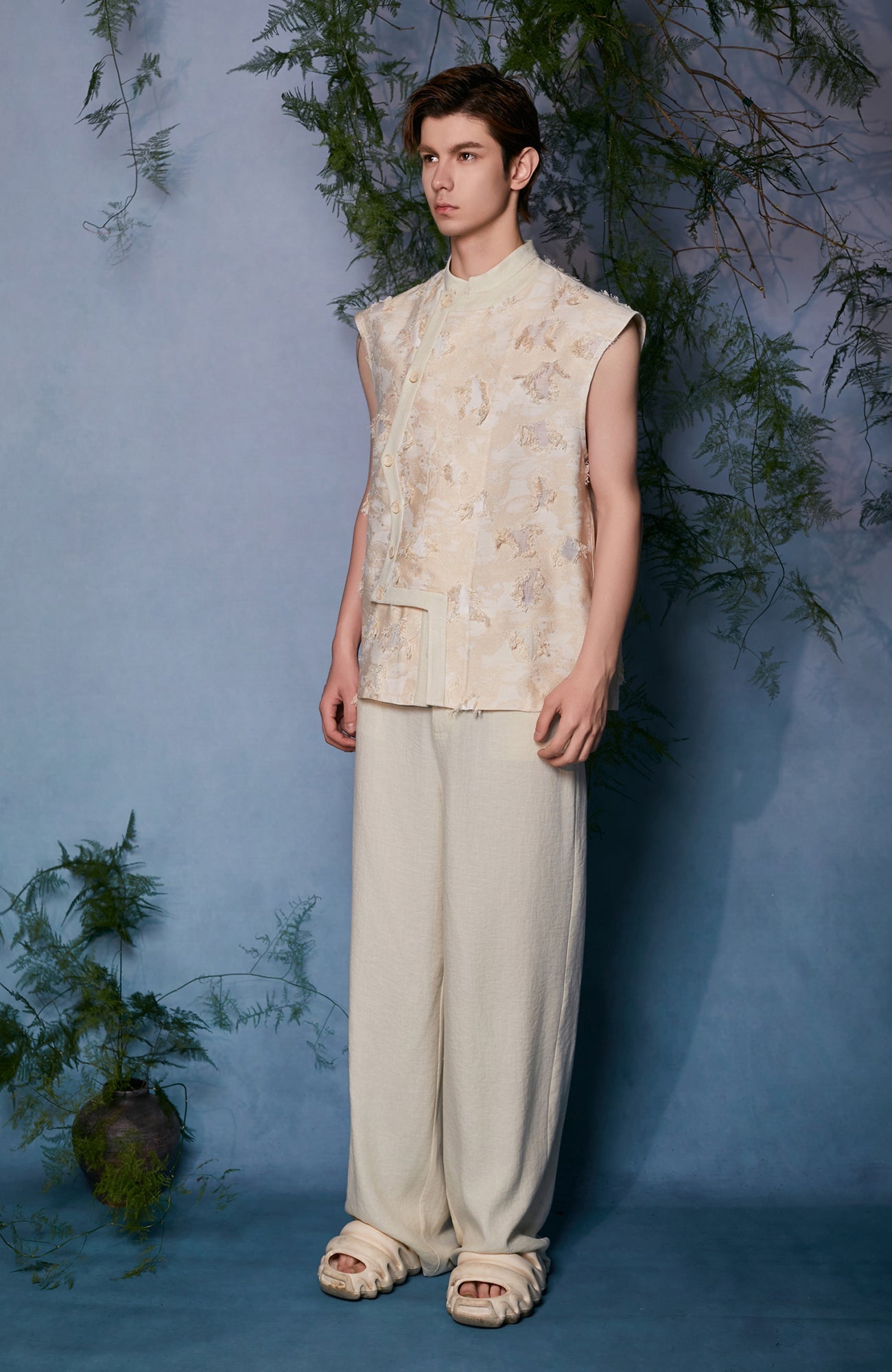 JIECHI Mandarin Collar Floral Buttoned Vest-Vest-M (Preorder)-Free Shipping Leatheretro