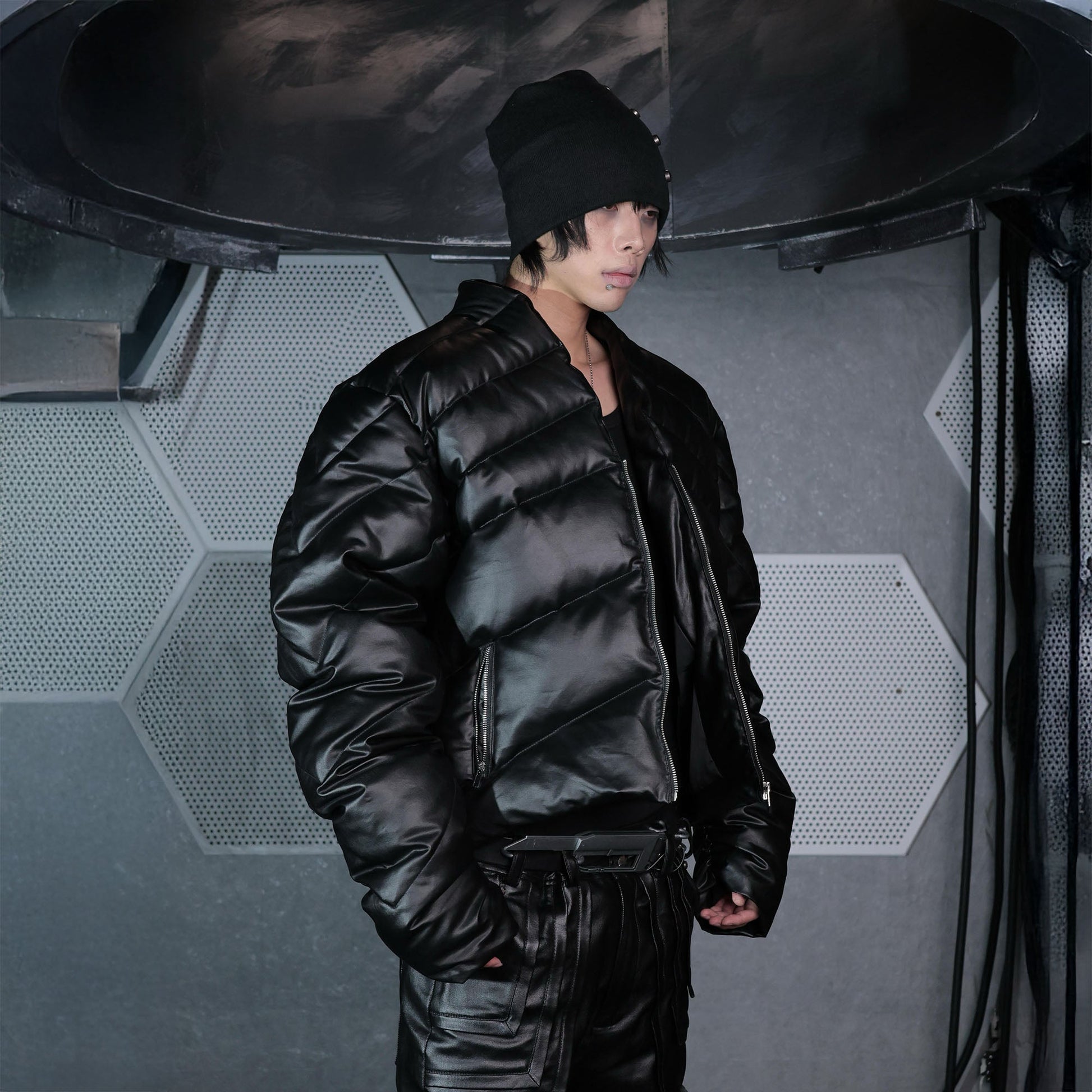 SSIN7 Waxed Chevron Down Jacket-Jacket-S-Free Shipping Leatheretro