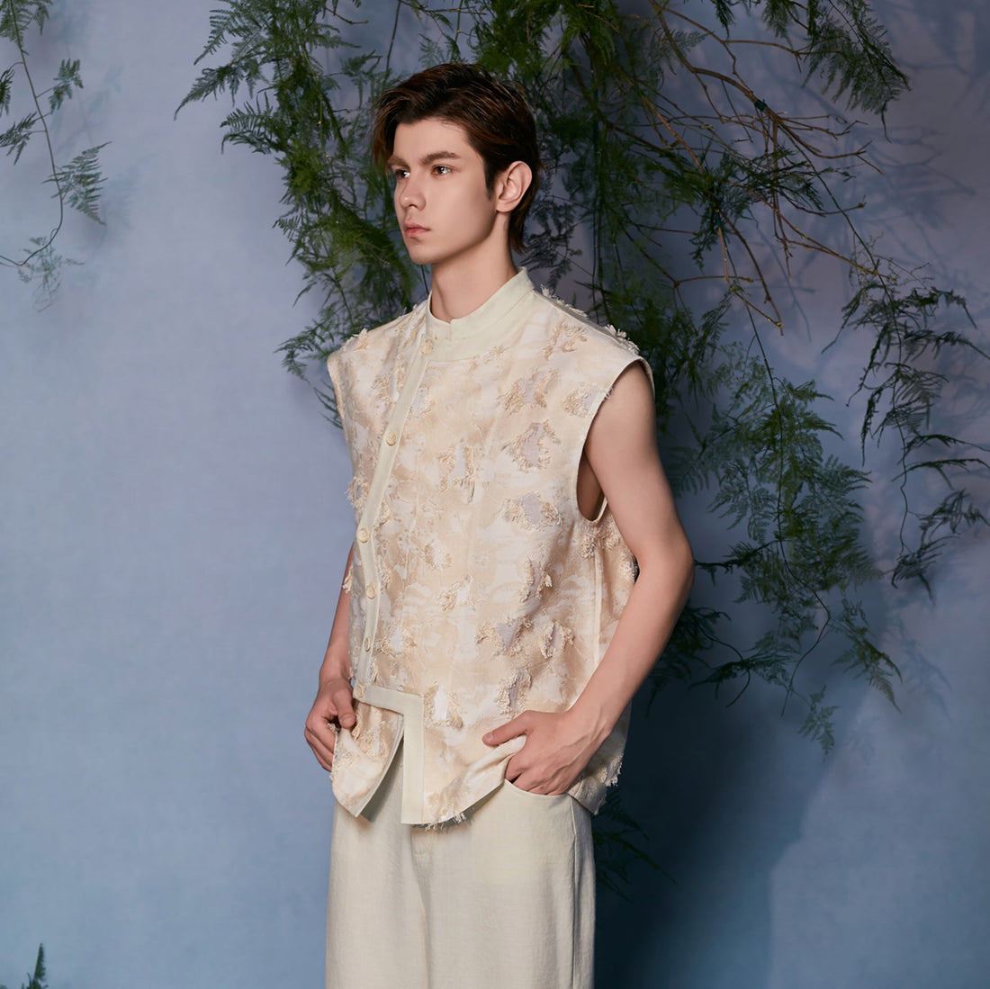 JIECHI Mandarin Collar Floral Buttoned Vest-Vest-M (Preorder)-Free Shipping Leatheretro
