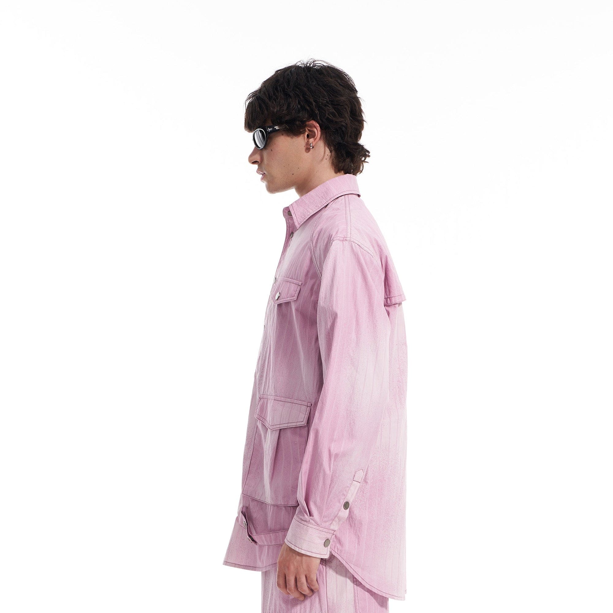 VANN VALRENCE Washed Multi-Pocket Striped Utility Shirt-Shirt-S-Free Shipping Leatheretro