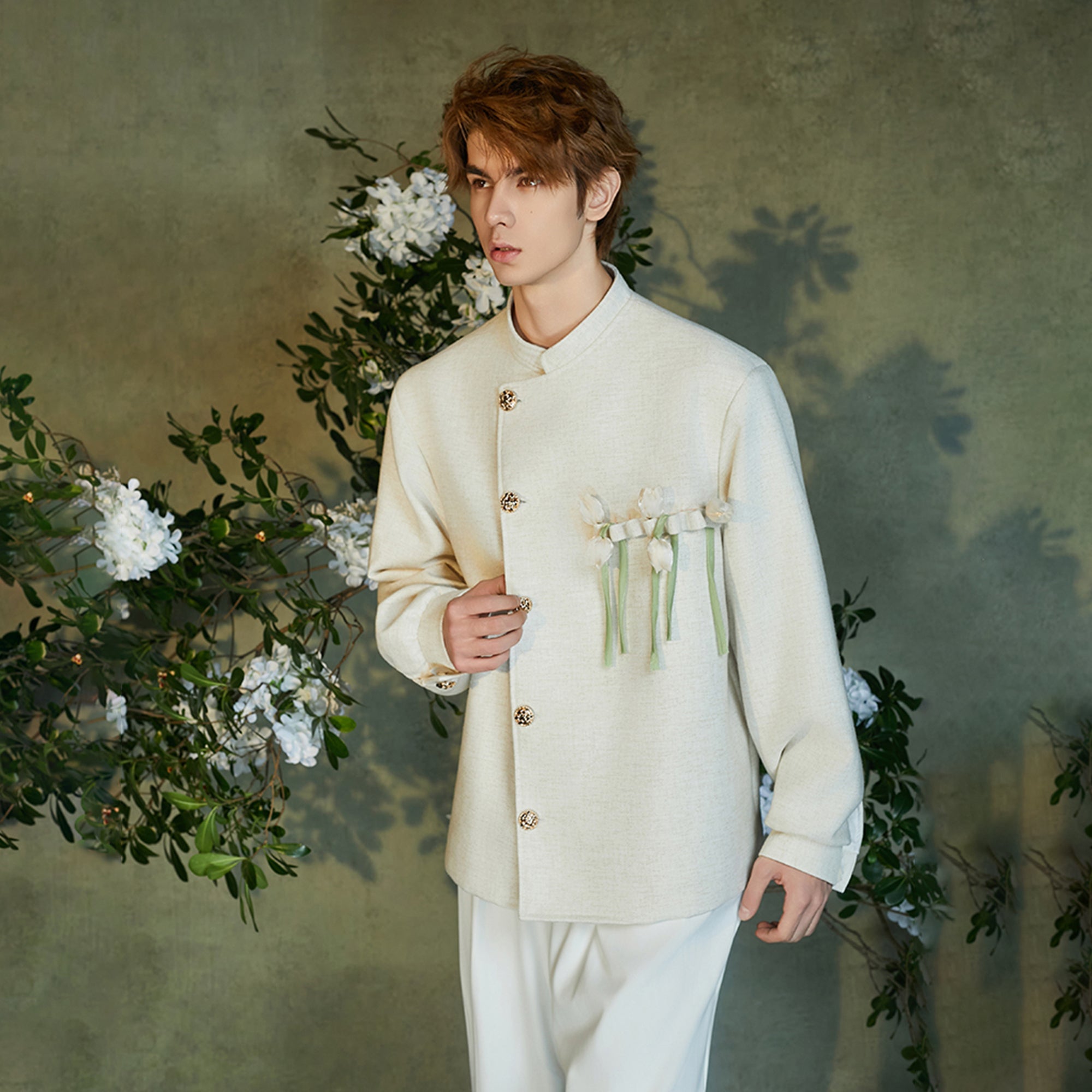 JIECHI Asym Placket Floral Embellished Blazer-Jacket-M (Preorder)-Free Shipping Leatheretro