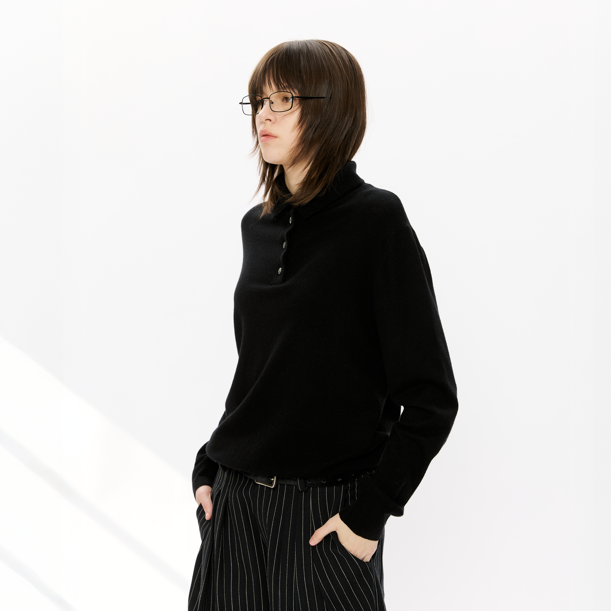 KREATE Double-Collar Wool-Blend Knit Polo-Sweater-S-Coffee-Free Shipping Leatheretro