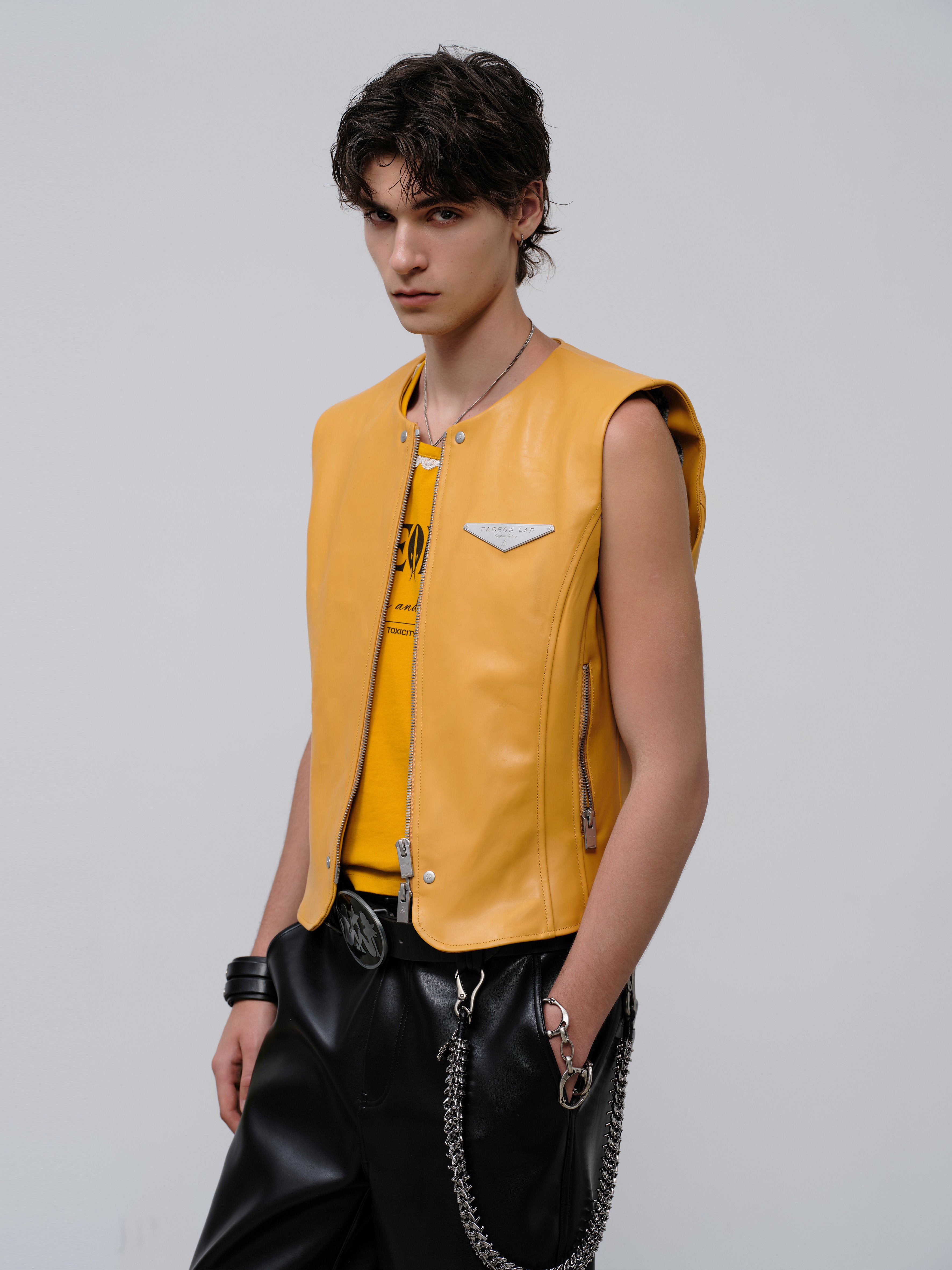 FACEONLAB Reversible Moto Leather Vest Orange-Vest-M-Free Shipping Leatheretro