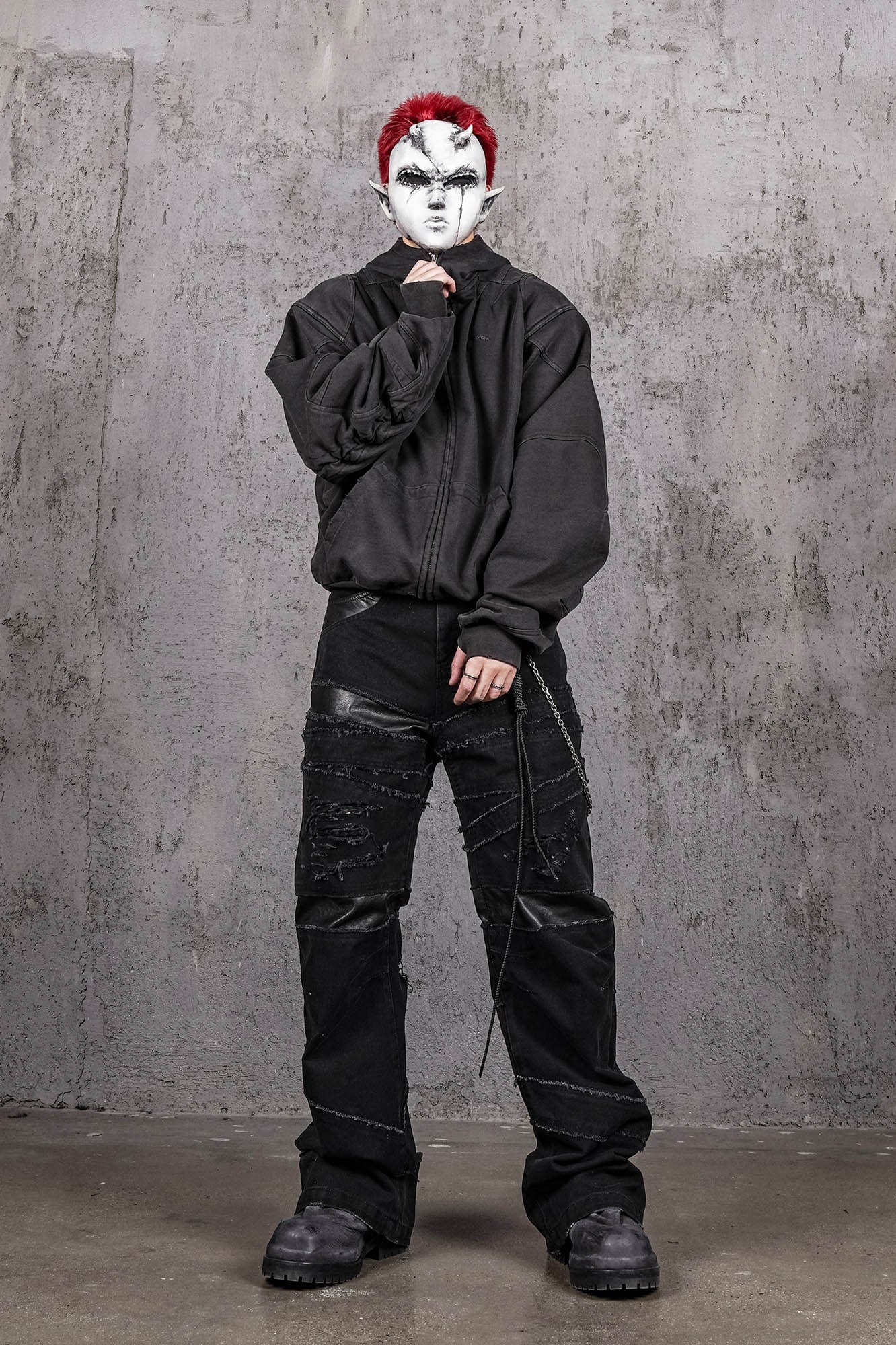 UNDERWATER Distressed Spliced Fallen Armor Zip-Up Hoodie-Hoodie-S-Free Shipping Leatheretro