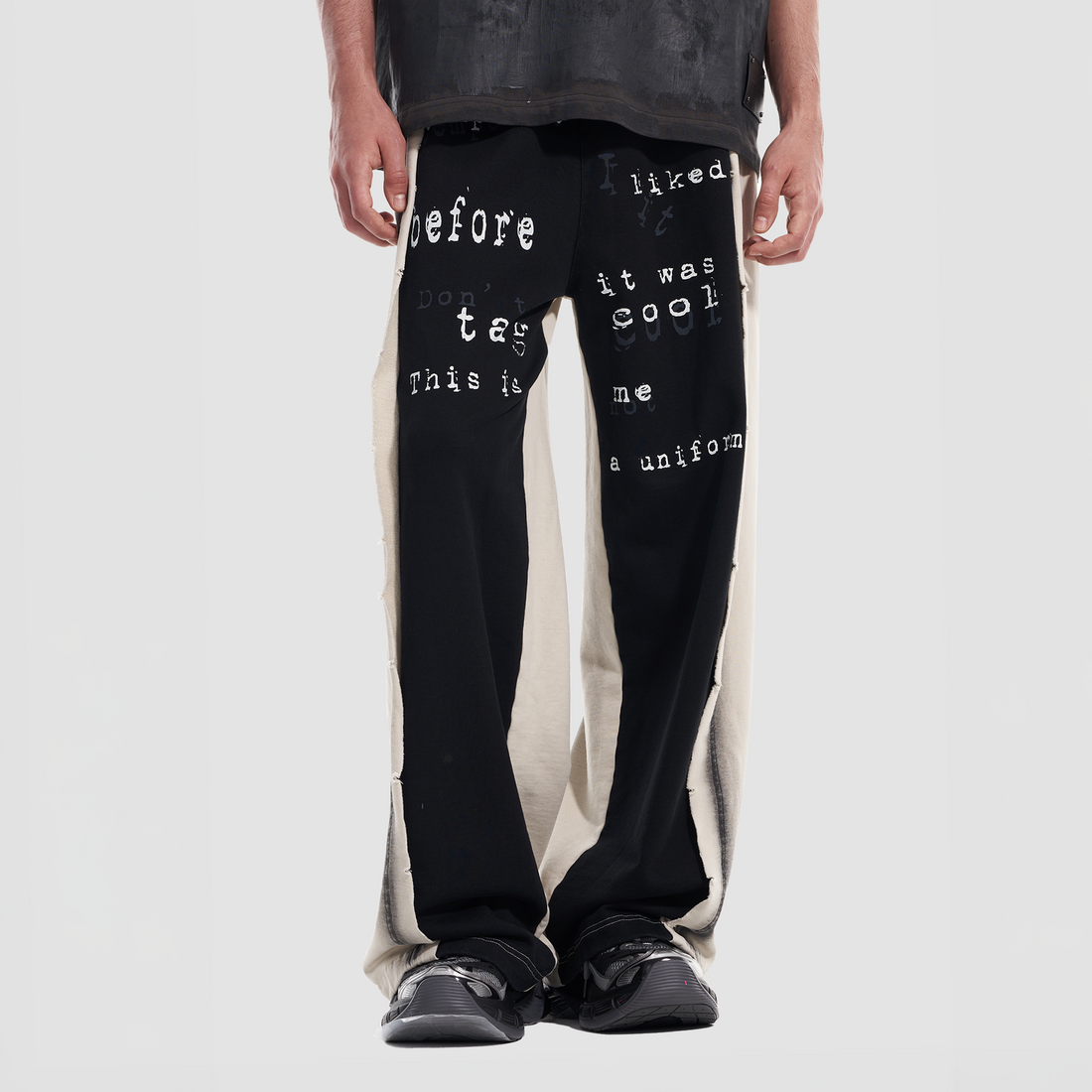 VANN VALRENCE Frayed Graphic Contrast Panel Sweatpants-Pants-S-Free Shipping Leatheretro