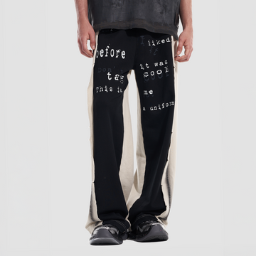 VANN VALRENCE Frayed Graphic Contrast Panel Sweatpants-Pants-S-Free Shipping Leatheretro