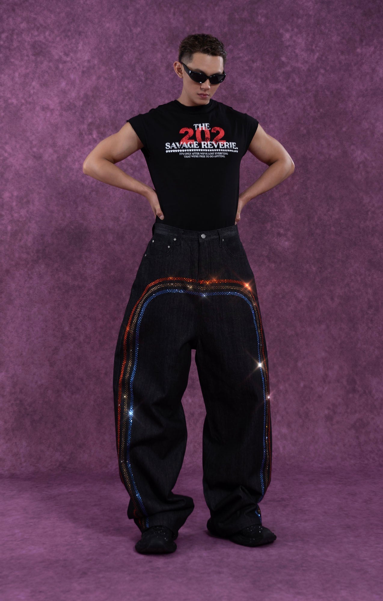 CLP Rainbow Diamond Balloon-Leg Raw Jeans-Jeans-S-Free Shipping Leatheretro