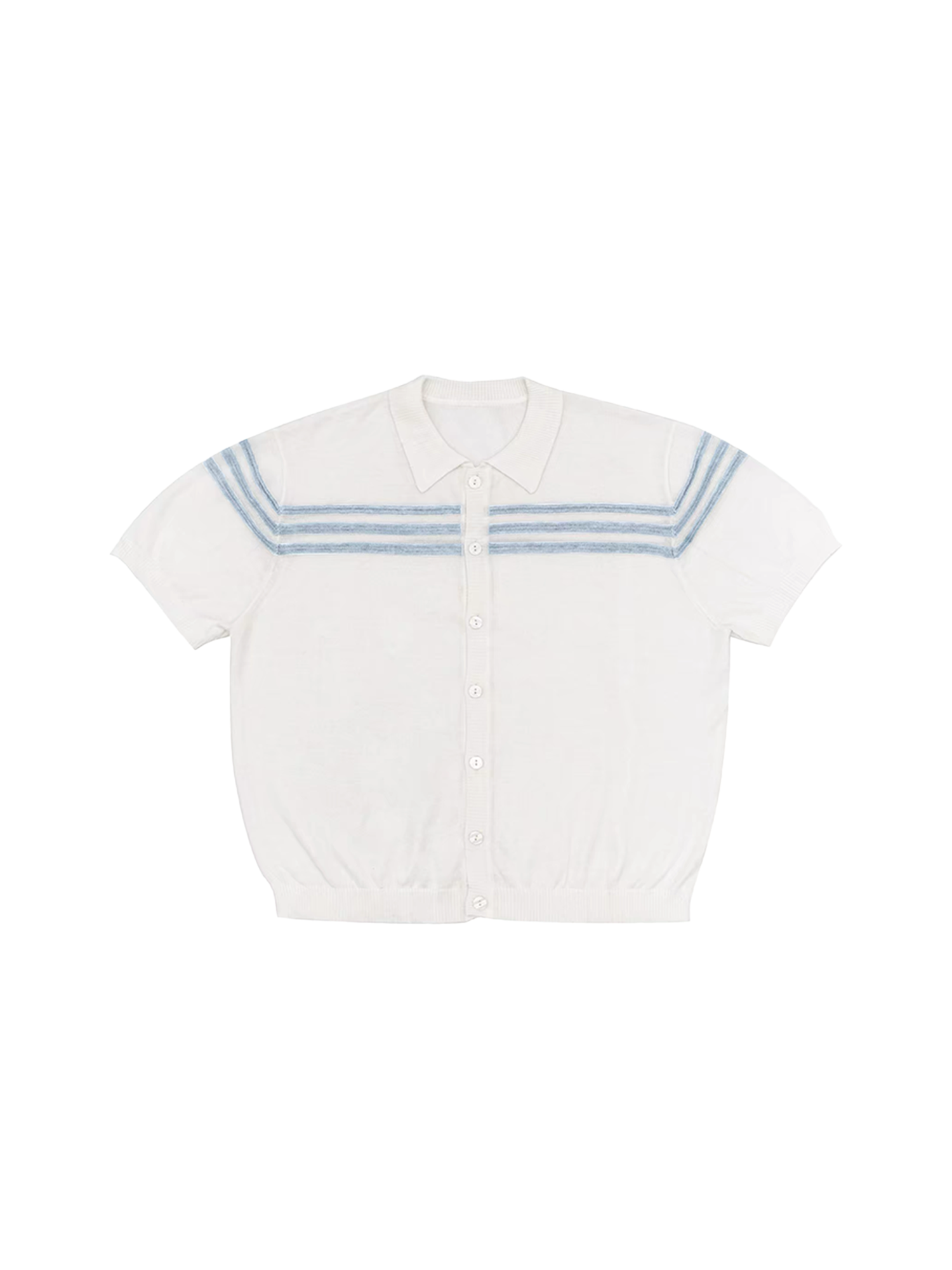 IN EXISTENCE Jacquard-Trim Wool-Blend Knit Half Shirt-Half shirt-S (1)-Blue (S M for Preorder)-Free Shipping Leatheretro