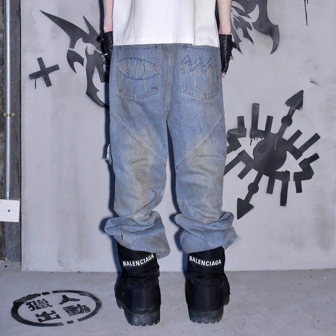 PHANTOMHUNTER Distressed Plaid-Patched Ripped Jeans-Pants-S-Free Shipping Leatheretro