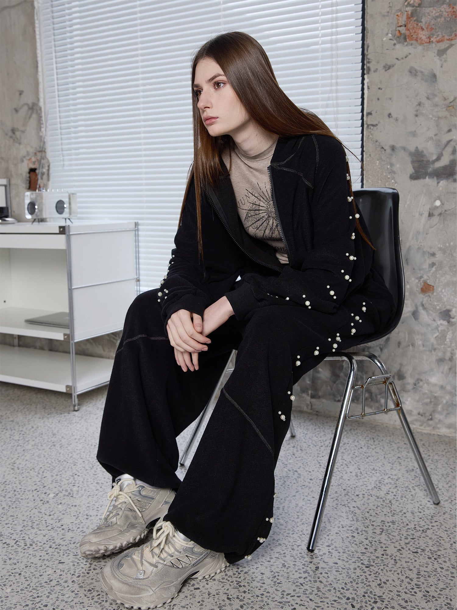 ERROR CODE ROBOT Pearl-Studded Diamond-Seam Hoodie-Jacket-S-Free Shipping Leatheretro
