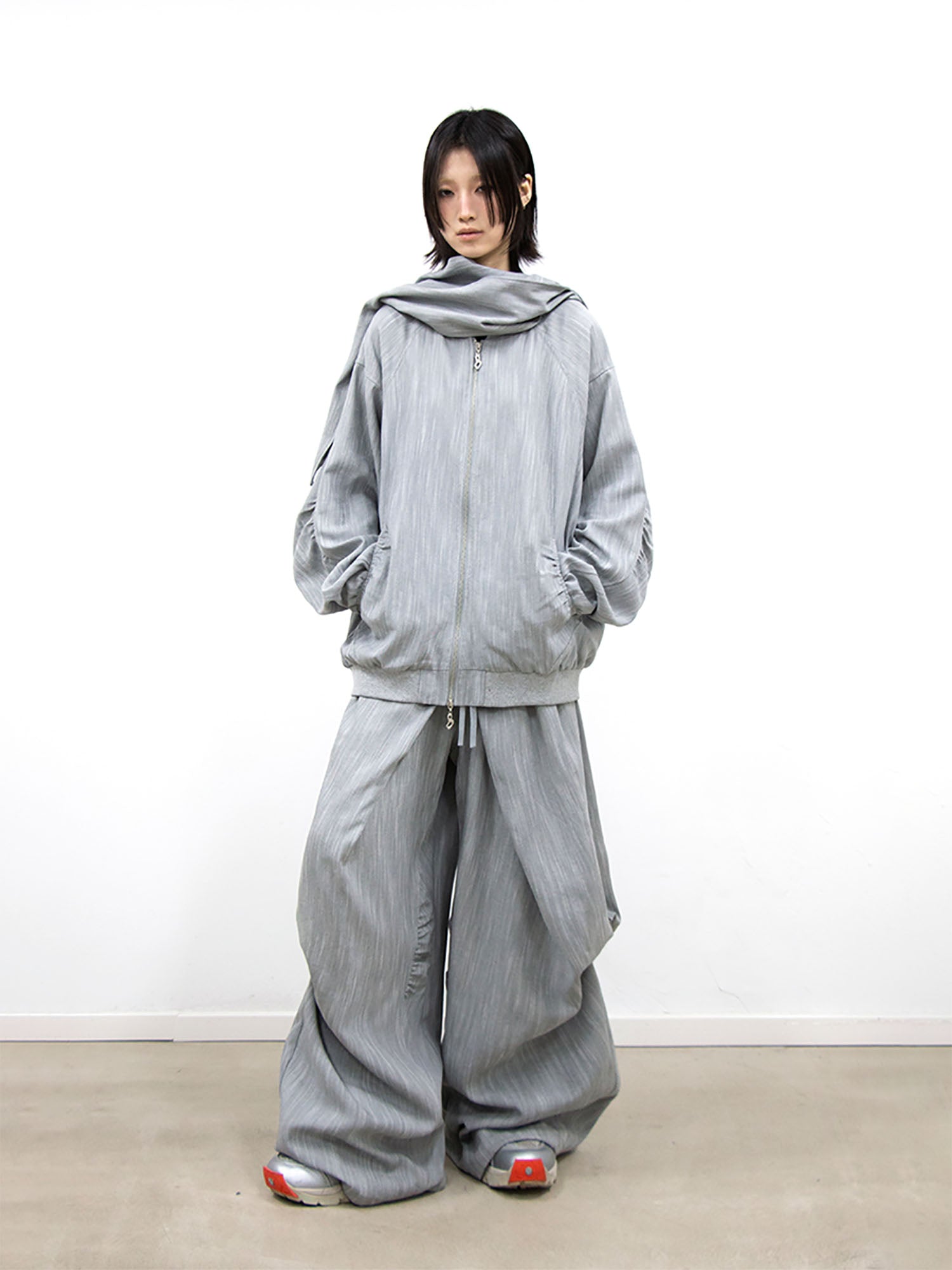 RELABEL Crinkled Drawstring Oversized Pants Gray-Pants-XS-Free Shipping Leatheretro