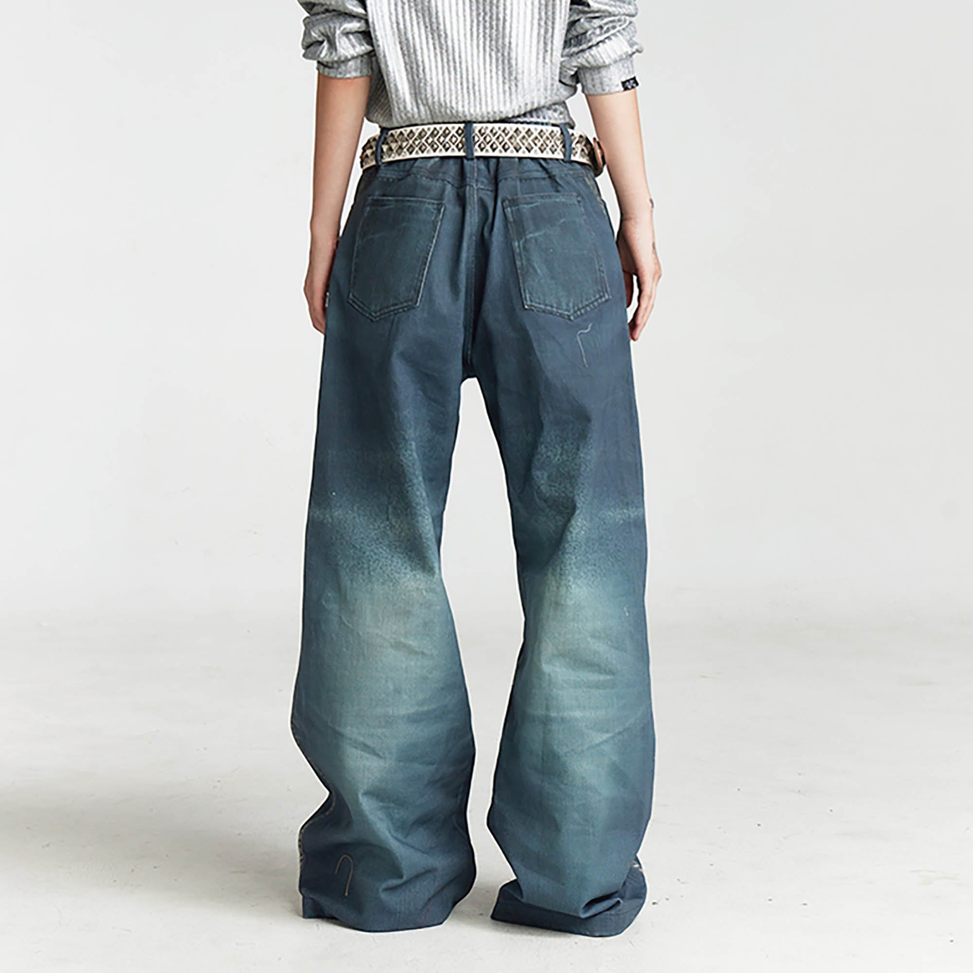 DND4DES×Faychui Leopard Wings Embroidered Wide-Leg Jeans-Jeans-S-Free Shipping Leatheretro