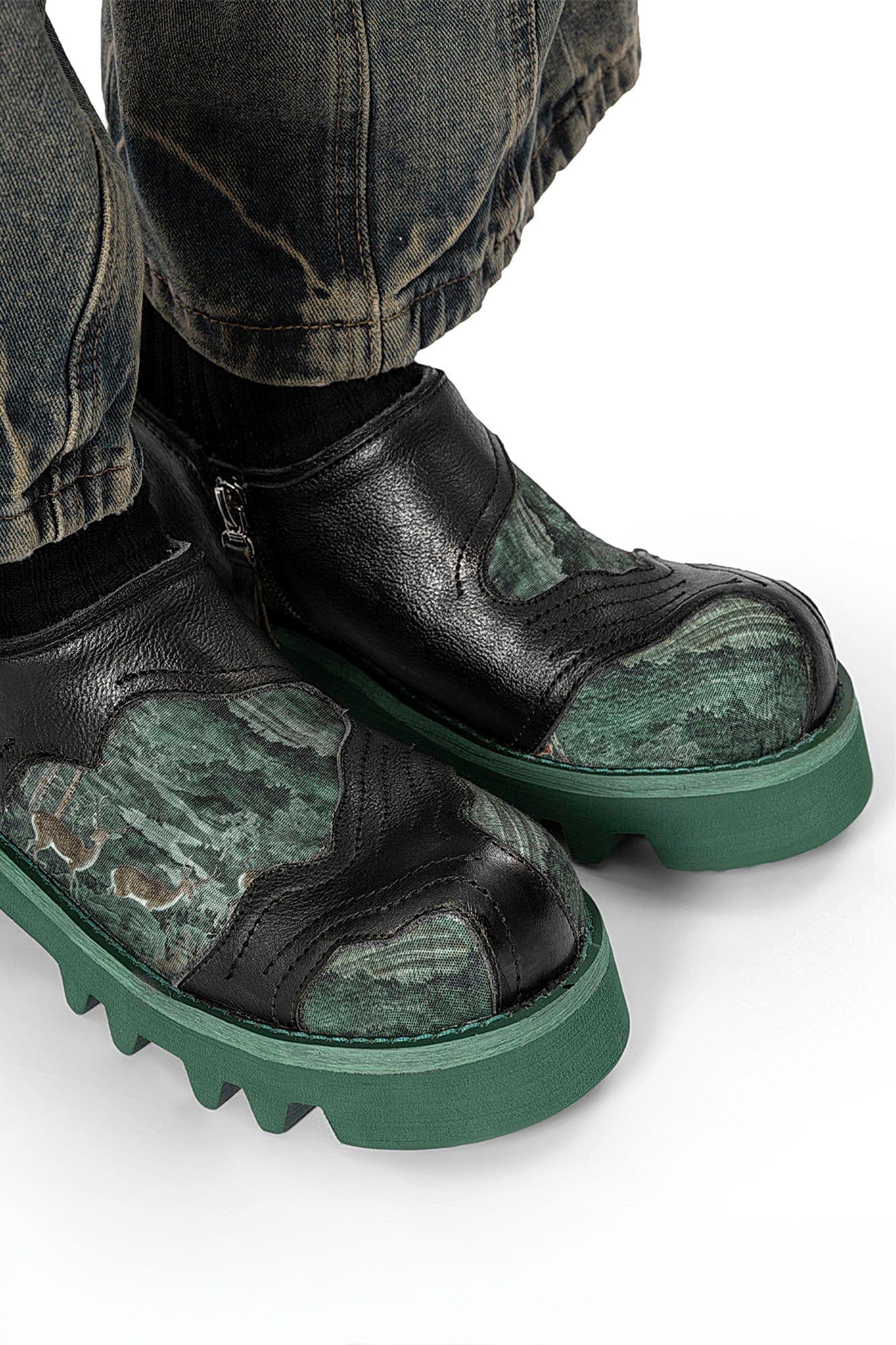REWRITE Mural Graphics Leather Paneled Trail Loafers-Shoes-38.5-Free Shipping Leatheretro