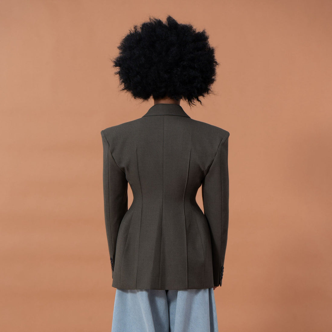 CLP Cinched-Waist Padded Shoulder Blazer Brown-Jacket-S (Preorder)-Free Shipping Leatheretro