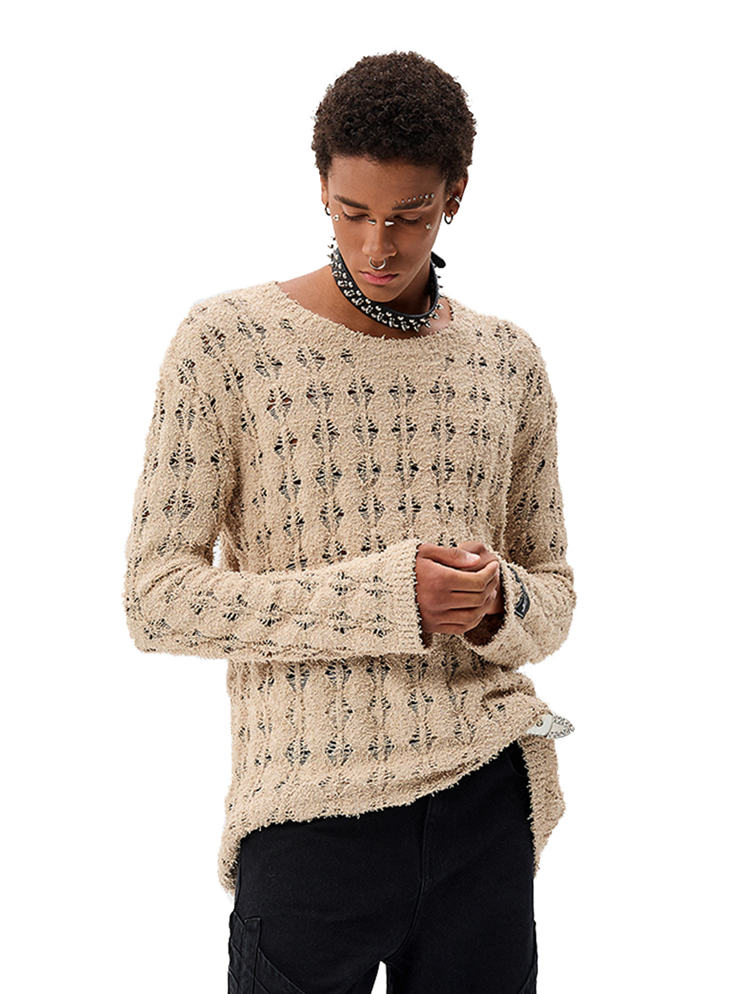 CYCYCY Punk Open-Knit Distressed Sweater-Sweater-S-Black (Preorder)-Free Shipping Leatheretro