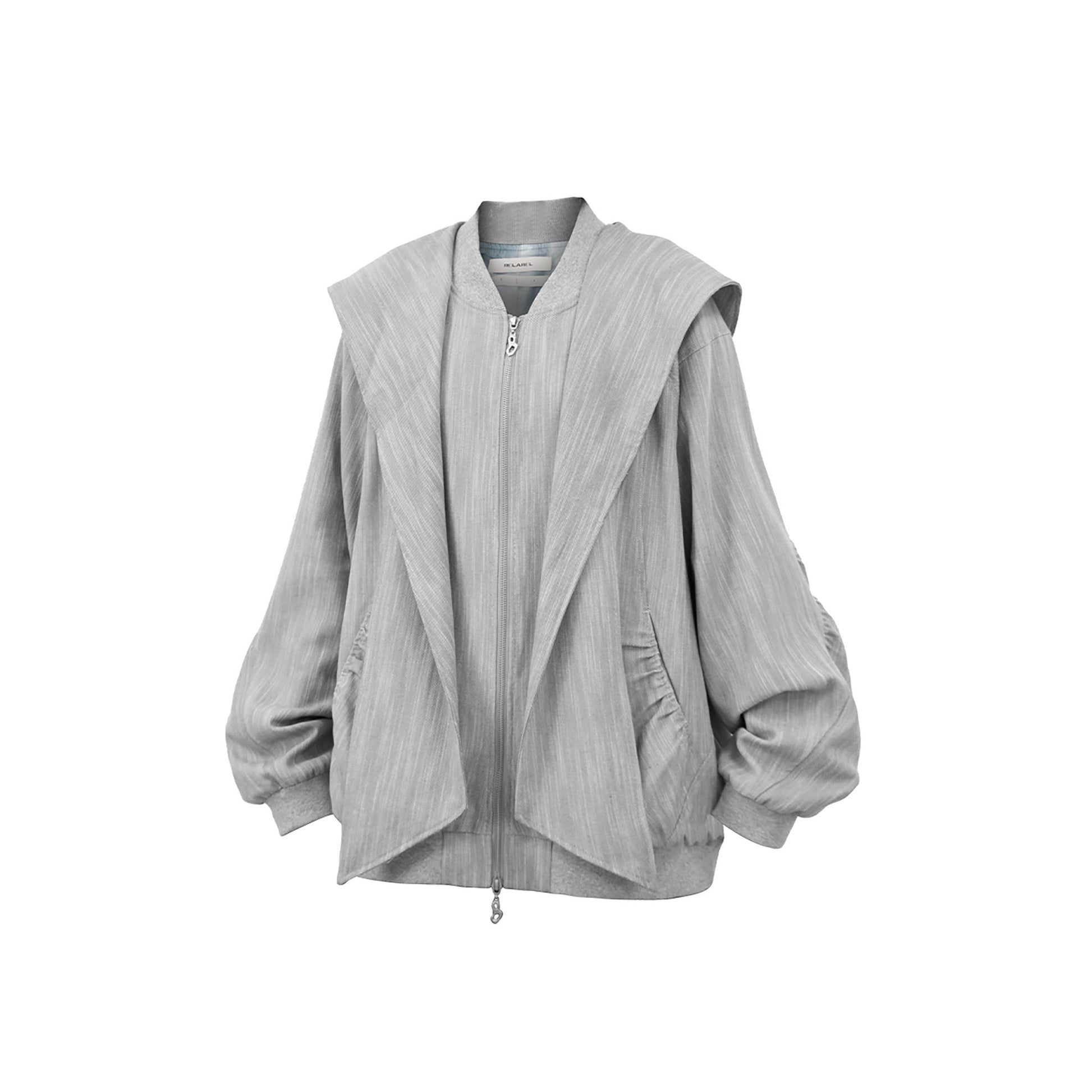 RELABEL Detachable Hood Crinkled Oversized Jacket Gray-Jacket-XS-Free Shipping Leatheretro