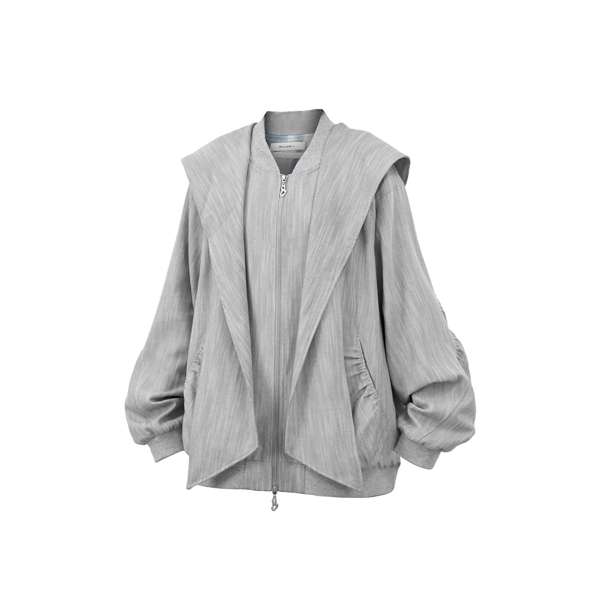 RELABEL Detachable Hood Crinkled Oversized Jacket Gray-Jacket-XS-Free Shipping Leatheretro