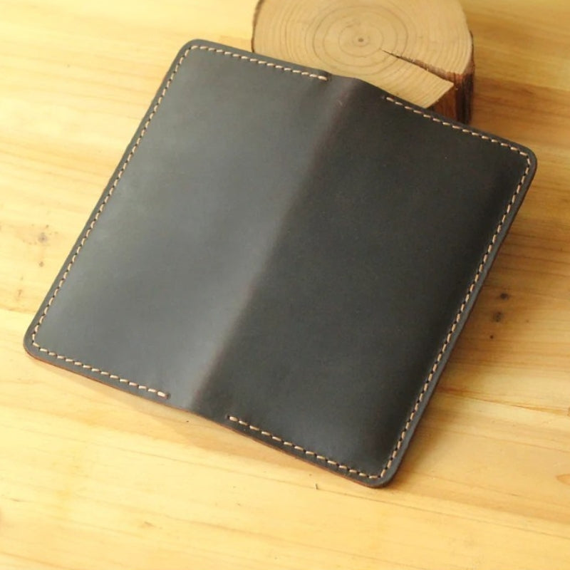 Handmade Vintage Crazy Horse Genuine Leather Wallet - Men Stylish Clutch Bag Purse-Wallets & Money Clips-Black without button-Free Shipping Leatheretro