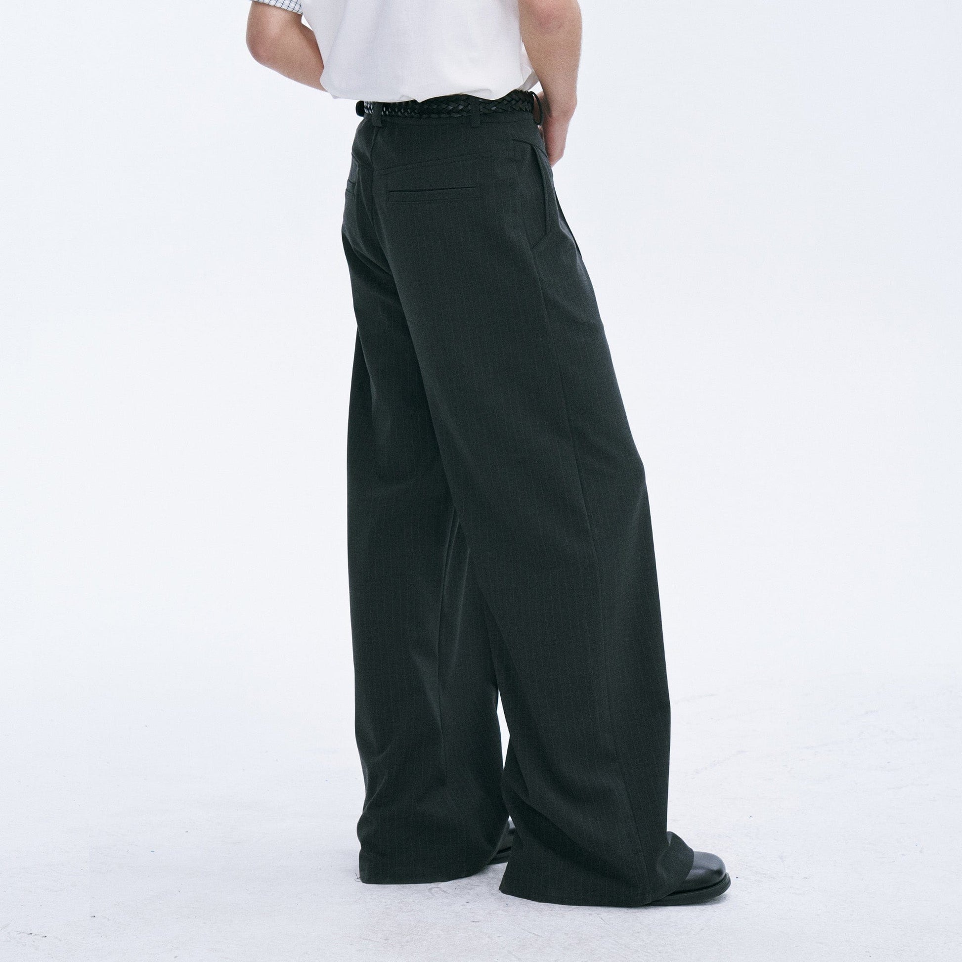 CATSSTAC Classic Pinstripe Wide-Leg Pants-Pants-Black-M-Free Shipping Leatheretro