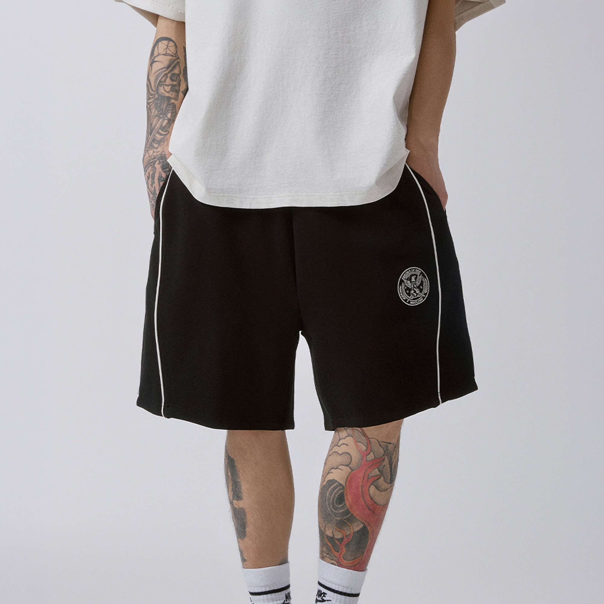F2CE Cotton Side-Stripe Badge Sport Shorts-Shorts-S / 27-31"-Free Shipping Leatheretro