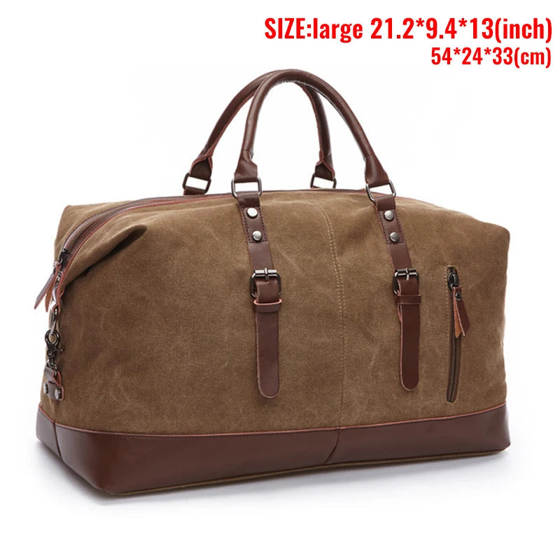 Canvas Men's Carry-On Luggage and Duffel Bag-Duffel Bags-Large-Coffee-Free Shipping Leatheretro