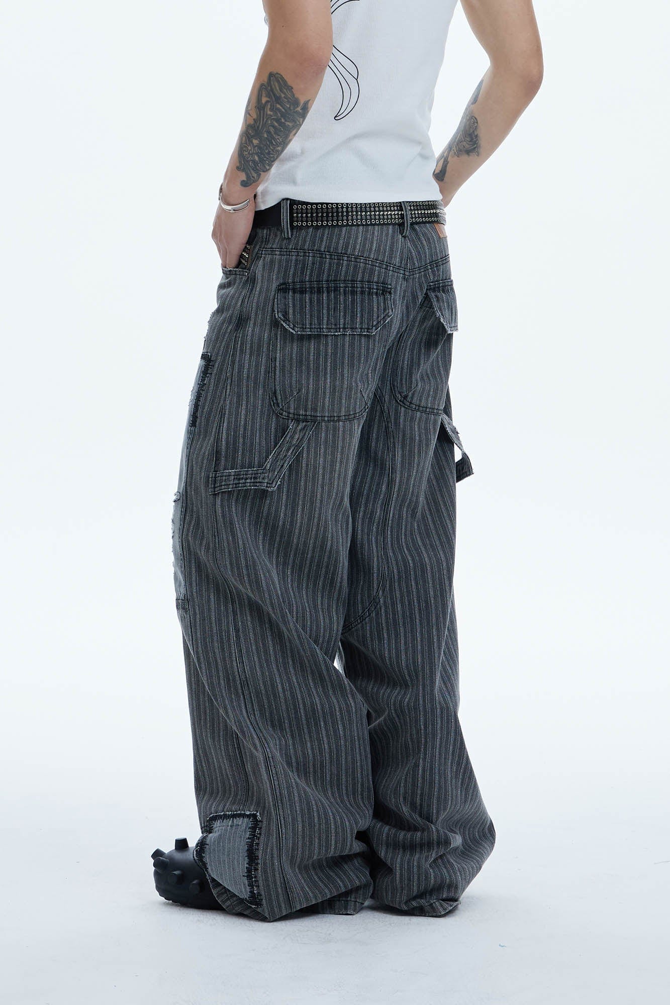 DND4DES Striped Patchwork Distressed Baggy Jeans-Jeans-XS-Free Shipping Leatheretro