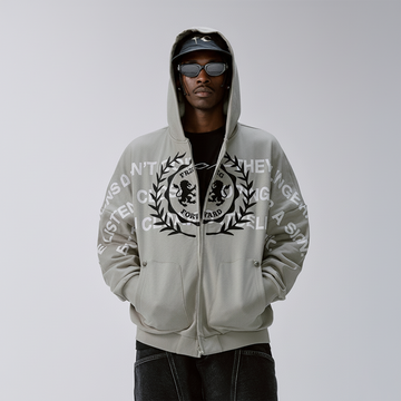 F2CE Embroidery Slogan Graphic Zip-Up Hoodie-Sweatshirt-S-Free Shipping Leatheretro