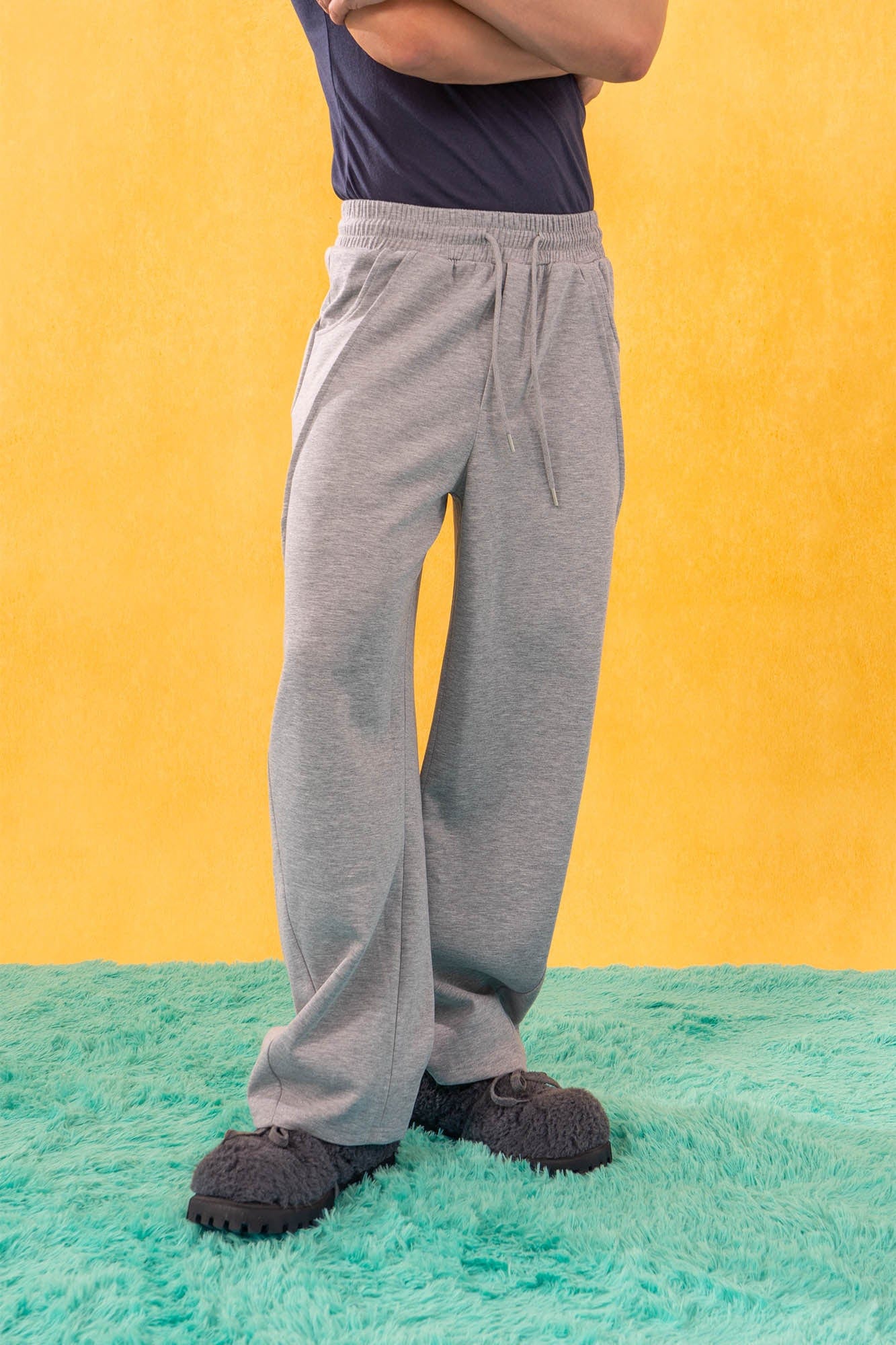 CLP Slanted Spliced Drawstring Sweatpants-Pants-M-Gray-Free Shipping Leatheretro